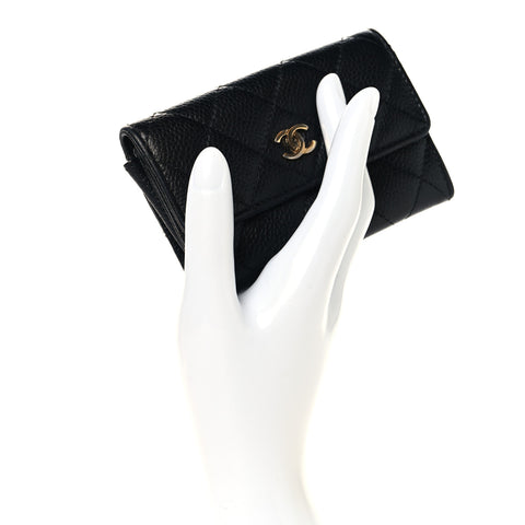 Caviar Quilted Flap Card Holder Black