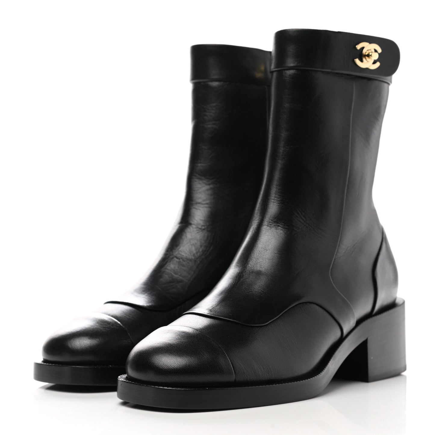 Shiny Goatskin CC Short Boots 35 Black