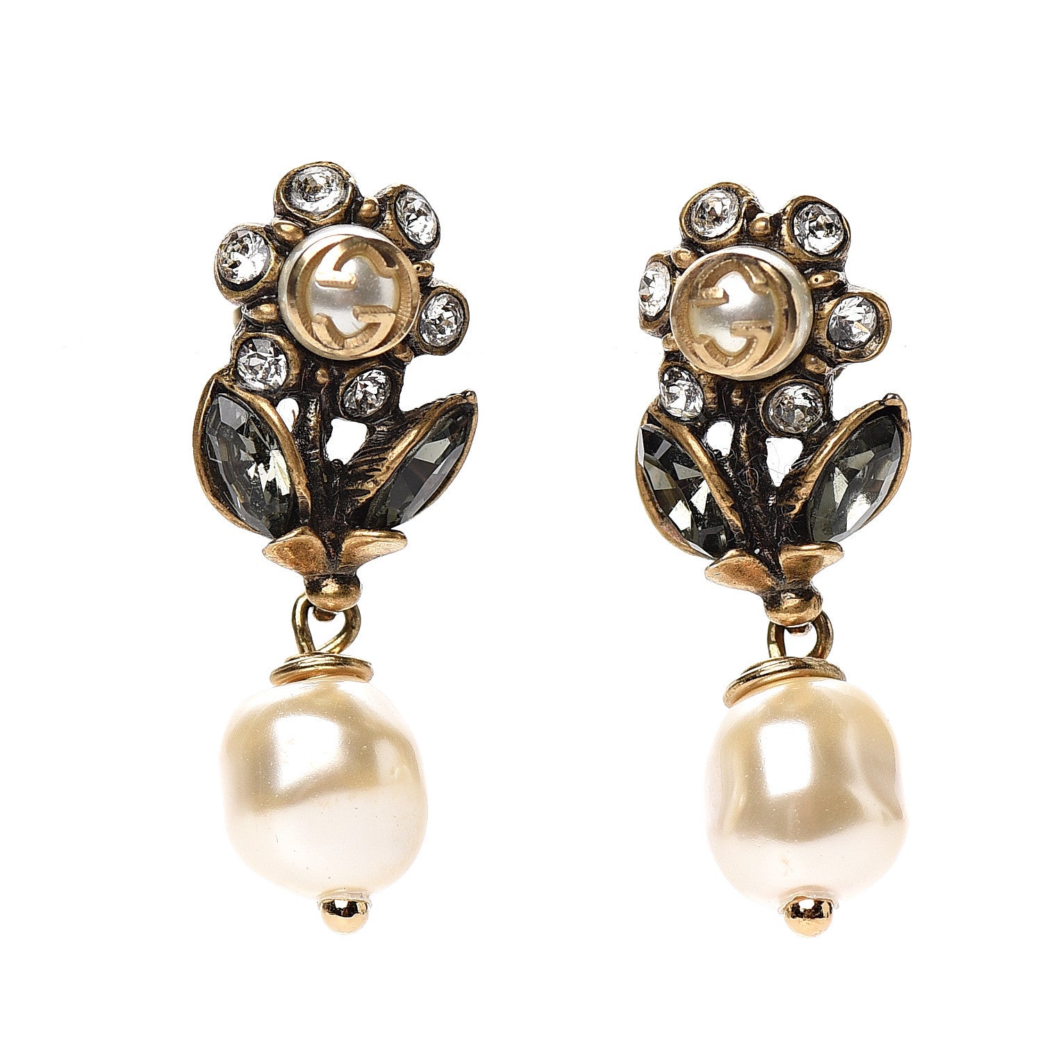 Gucci Crystal Pearl Daisy Earrings Gold 1 of 5