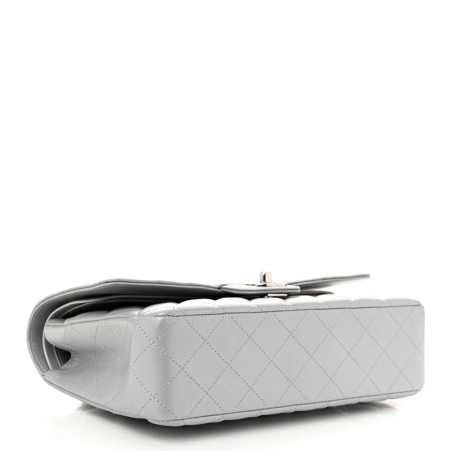 Iridescent Lambskin Quilted Medium Double Flap Grey
