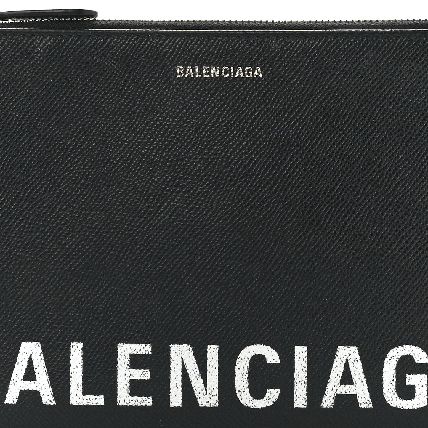 Calfskin Ville Logo Zip Pouch Black