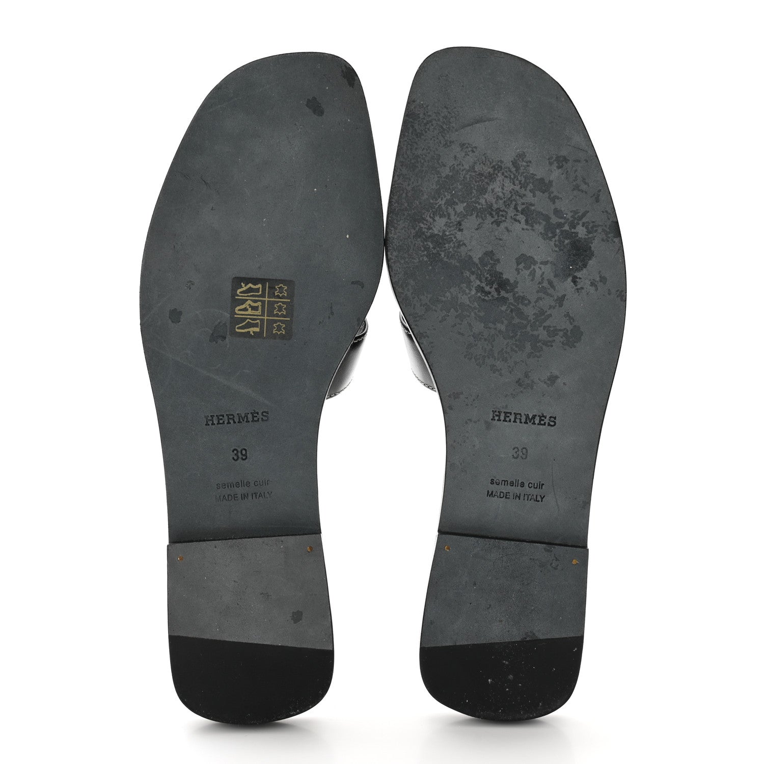 Hermes Box Calfskin Oran Sandals 39 Black 5 of 10