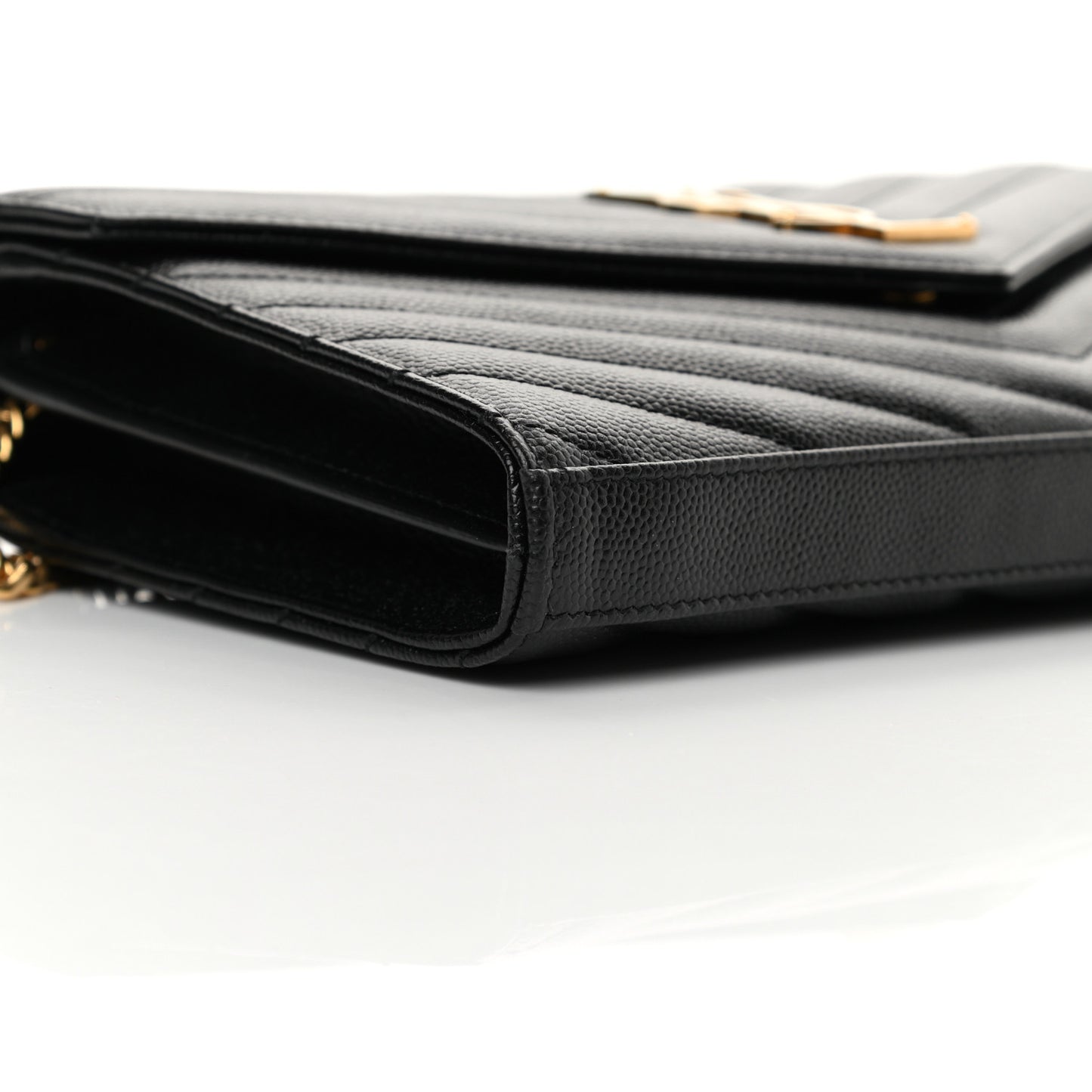 Grain De Poudre Matelasse Chevron Monogram Chain Wallet Black