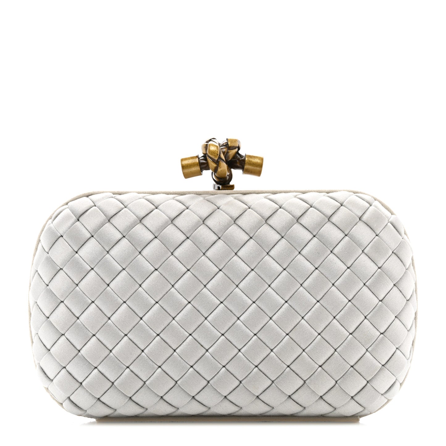Satin Intreccio Knot Clutch Light Grey