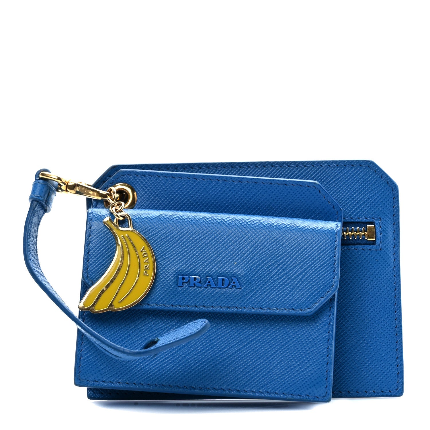Prada Saffiano Triangle Trick with Charm Key Chain Bluette 1 of 7