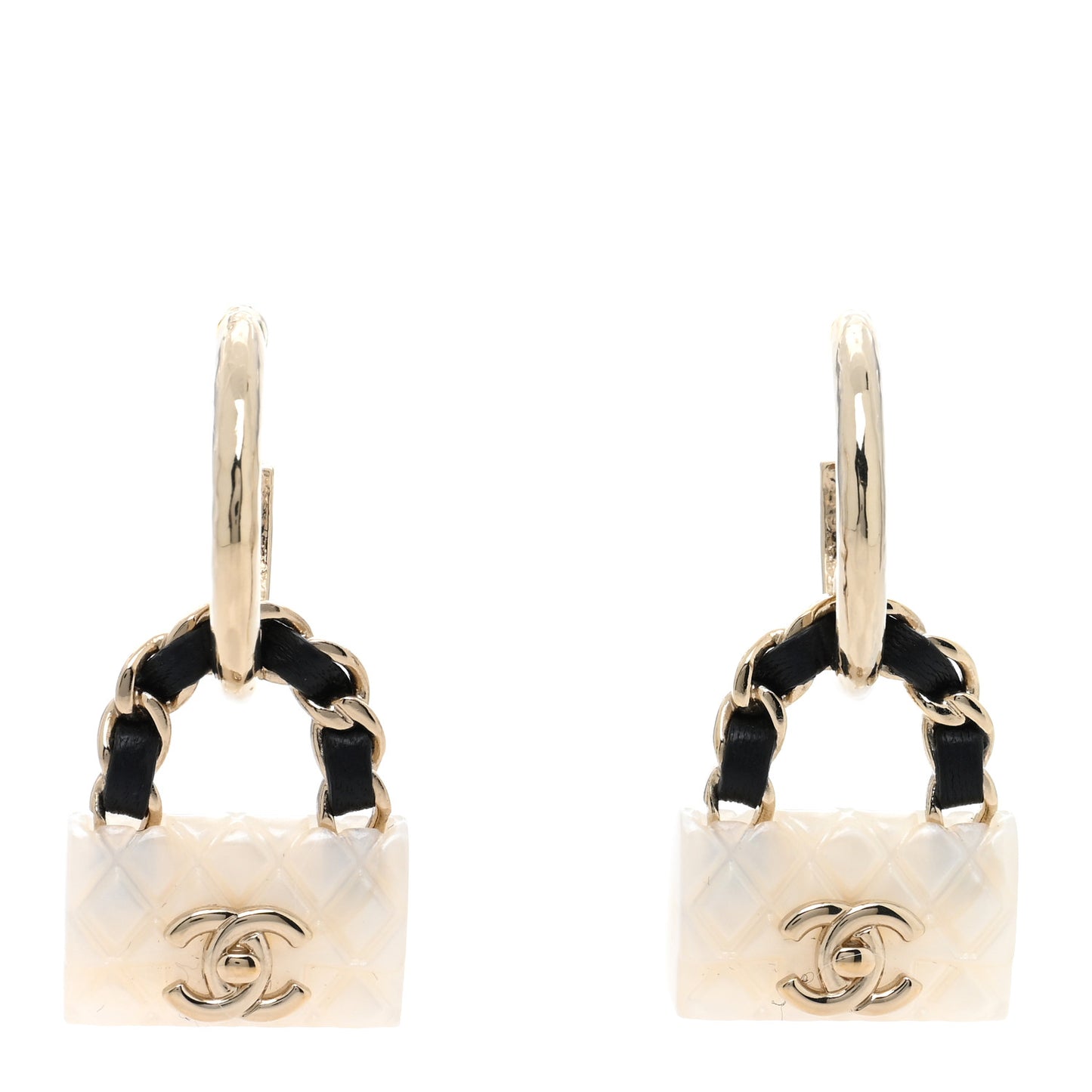 Metal Resin Lambskin Quilted CC Turnlock Chain Flap Bag Hoop Earrings White Gold