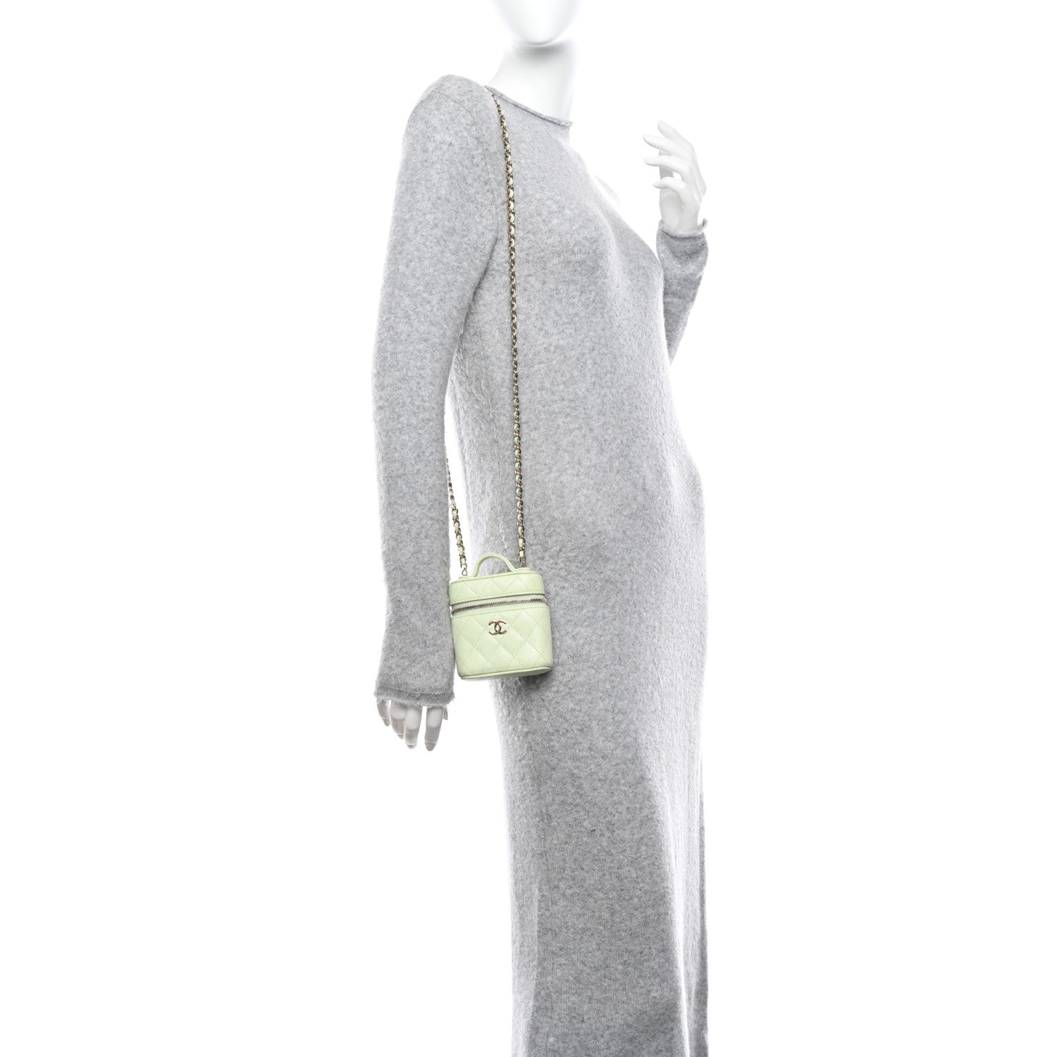 Chanel Caviar Quilted Small Handle With Care Vanity Case With Chain Light Green 3 of 12