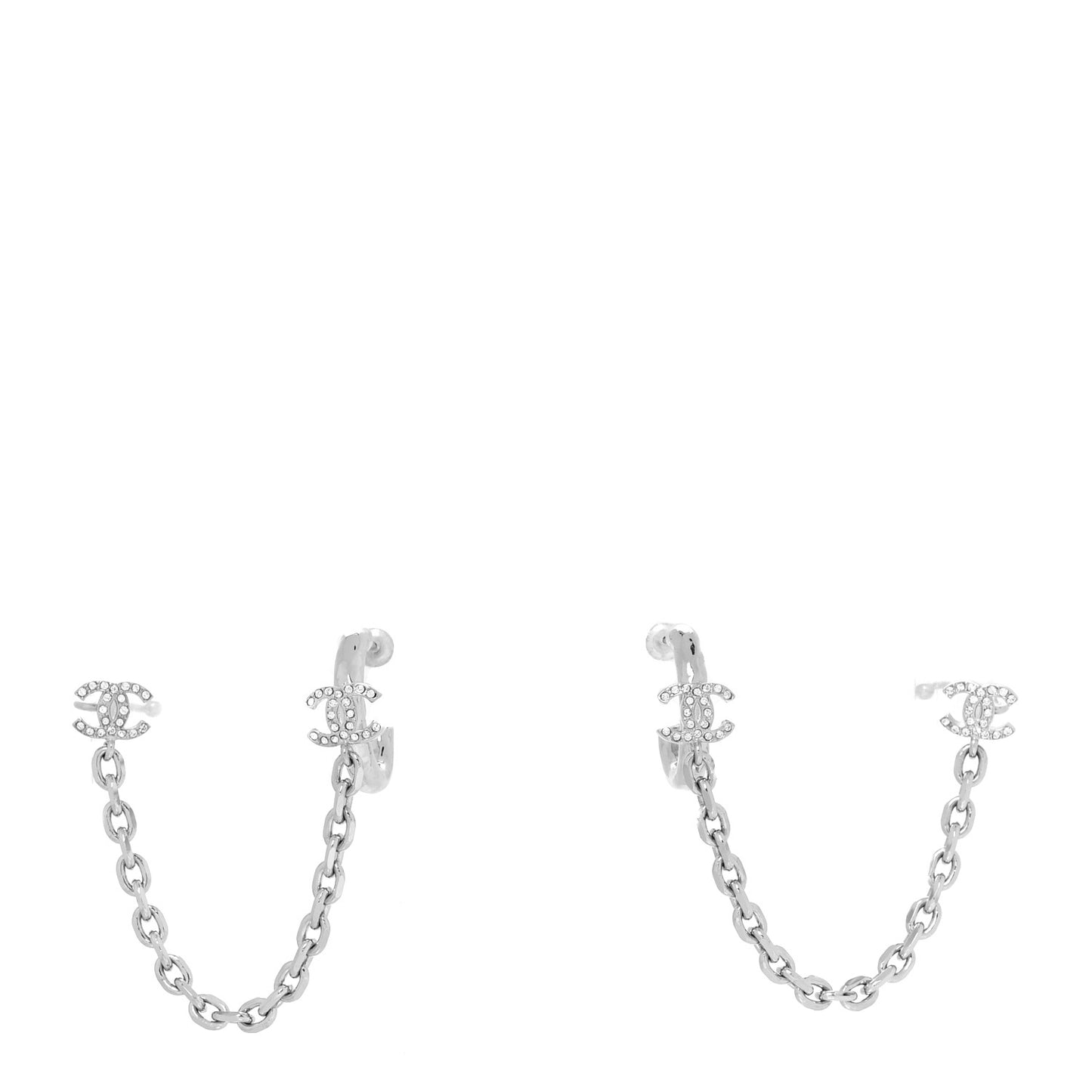 Crystal Chain CC Climber Earrings Silver