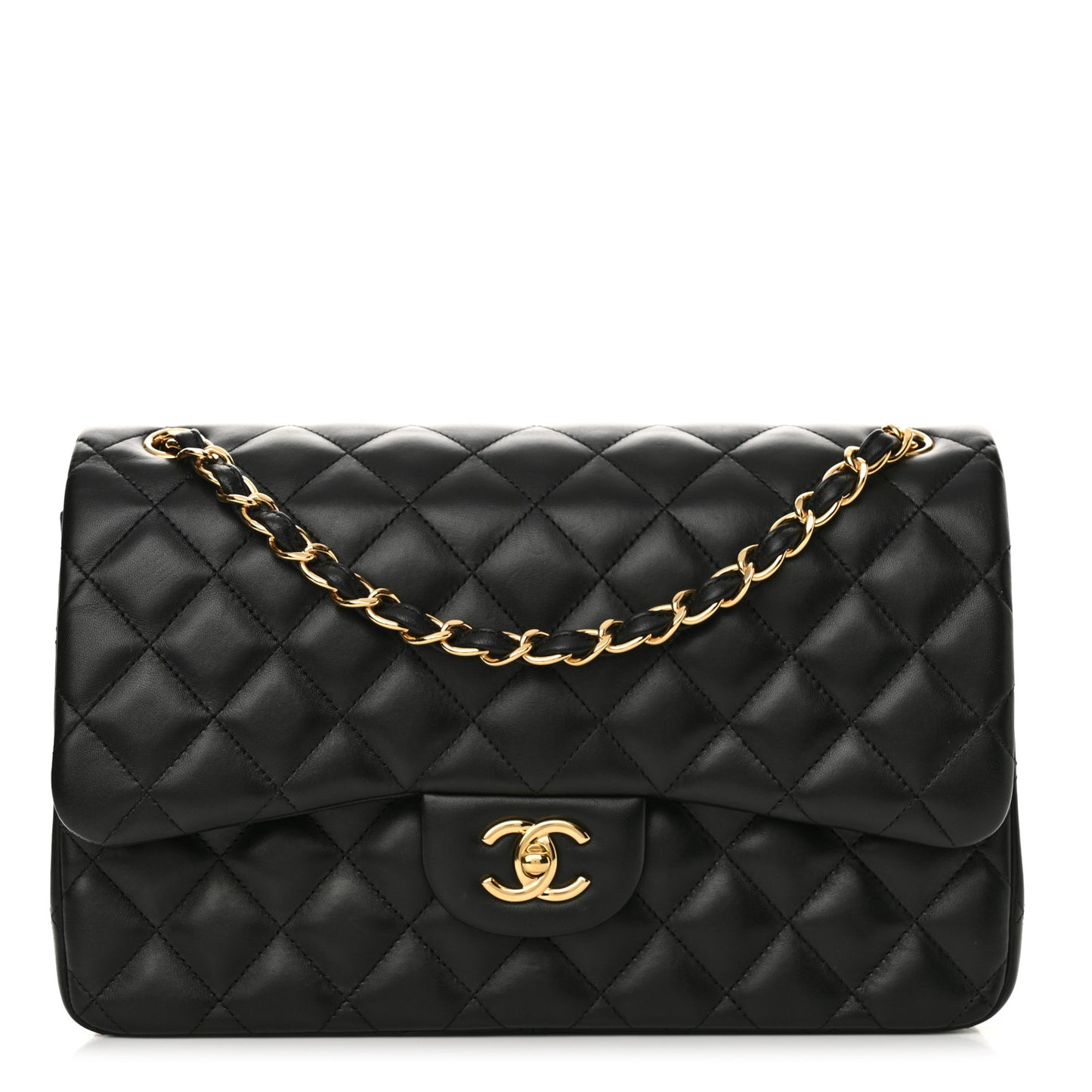 Lambskin Quilted Jumbo Double Flap Black