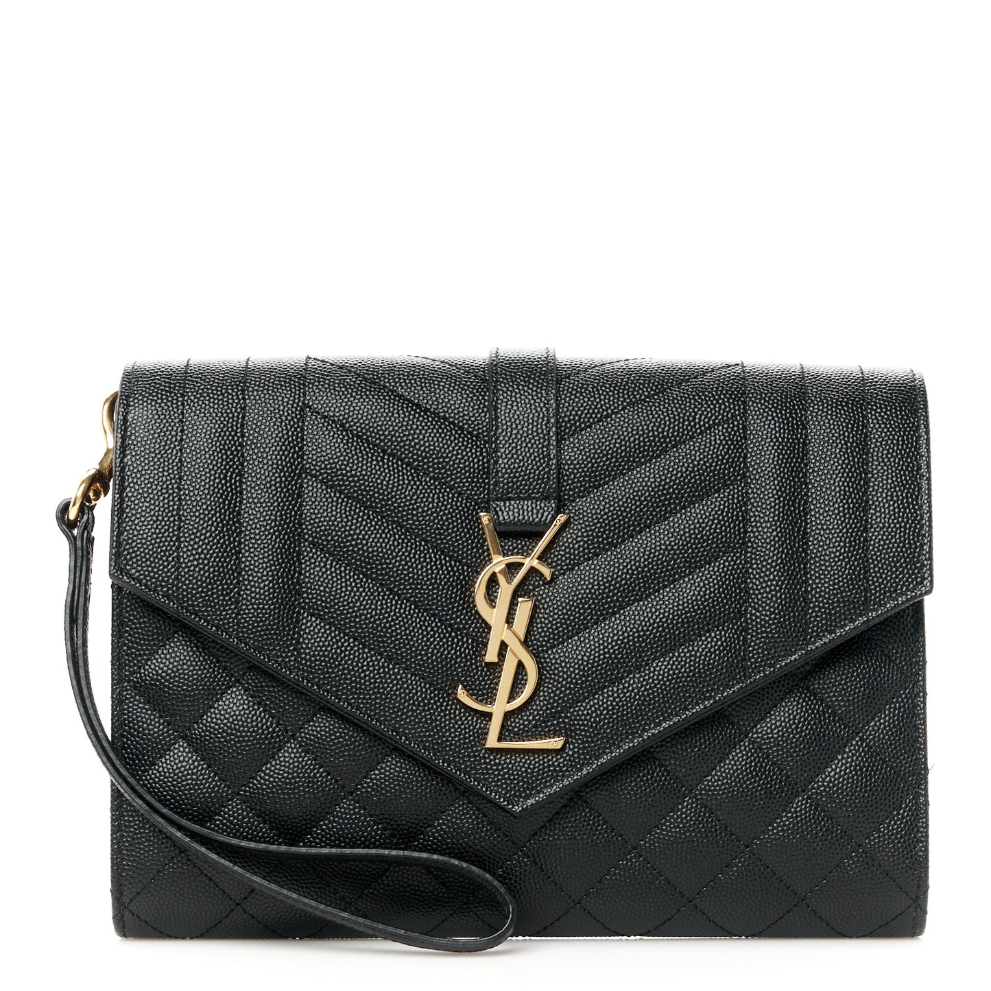 Grain De Poudre Textured Mixed Matelasse Triquilt Monogram Clutch Black