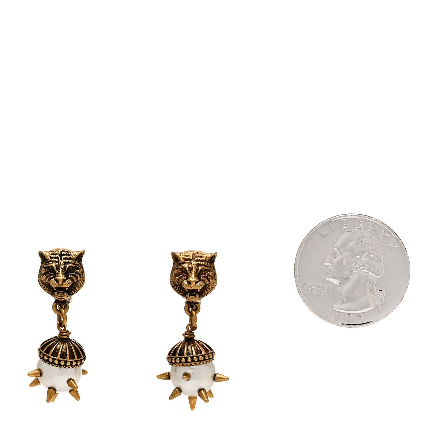 Metal Pearl Spike Feline Earrings Gold