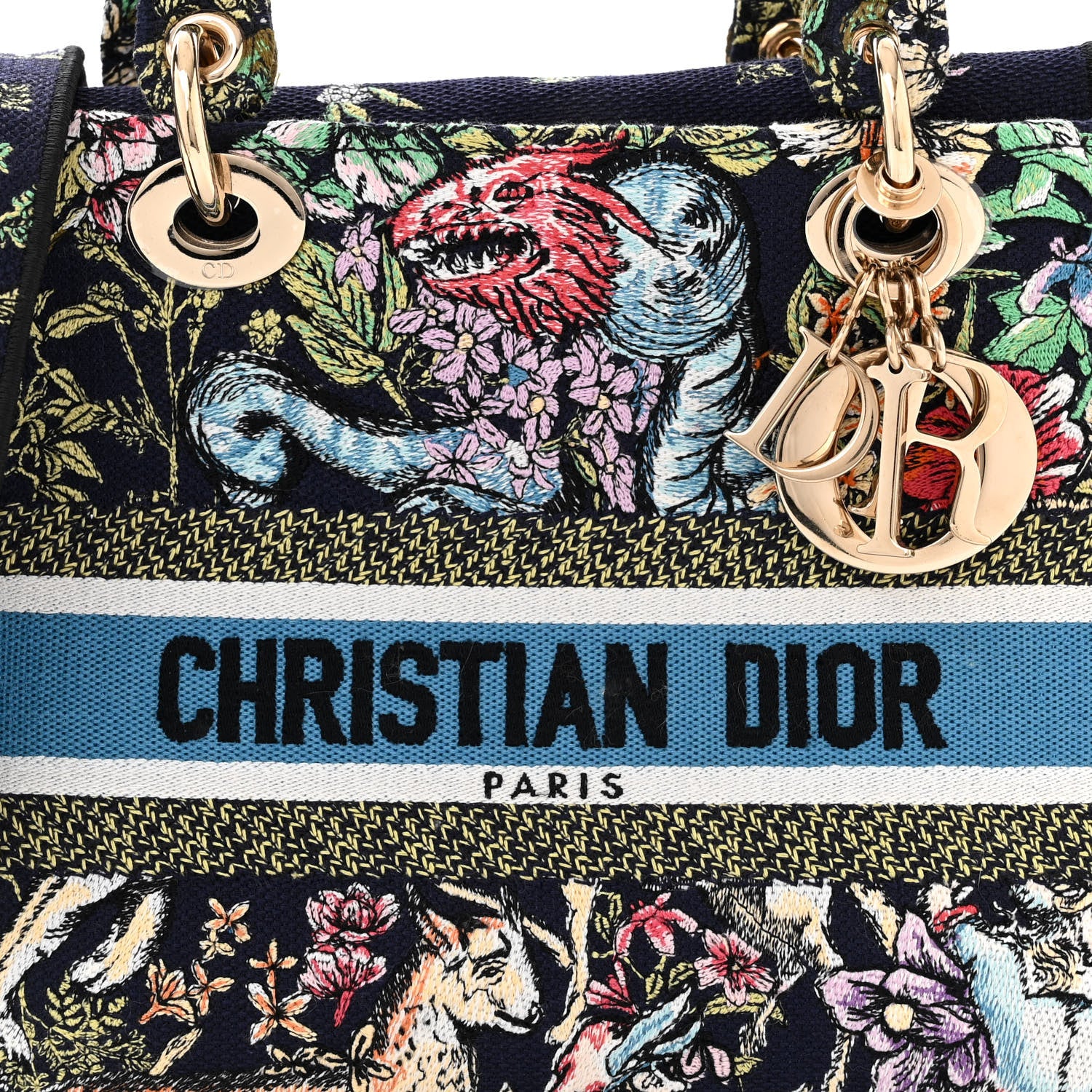 Christian Dior Canvas D-Constellation Embroidered Medium Lady D-Lite Bleu Multicolor 7 of 9