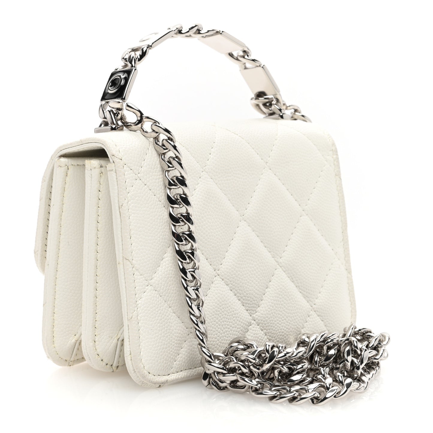 Caviar Quilted Pick Me Up Clutch With Chain White