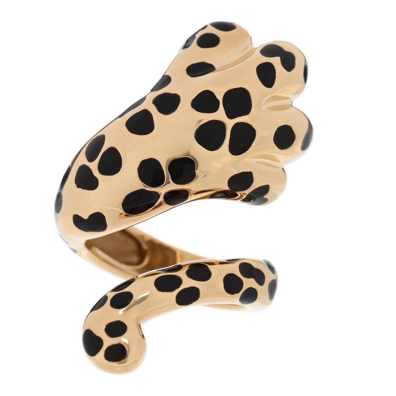 Christian Dior 18K Yellow Gold Enamel Mitza Leopard Paw Ring 54 7