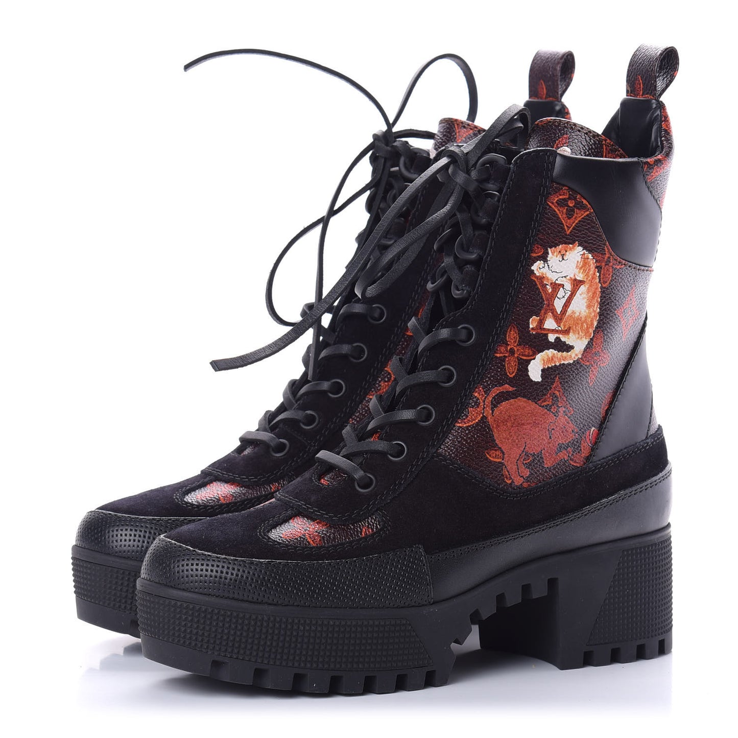 Suede Calfskin Catogram Laureate Platform Desert Boots 36 Black Marron