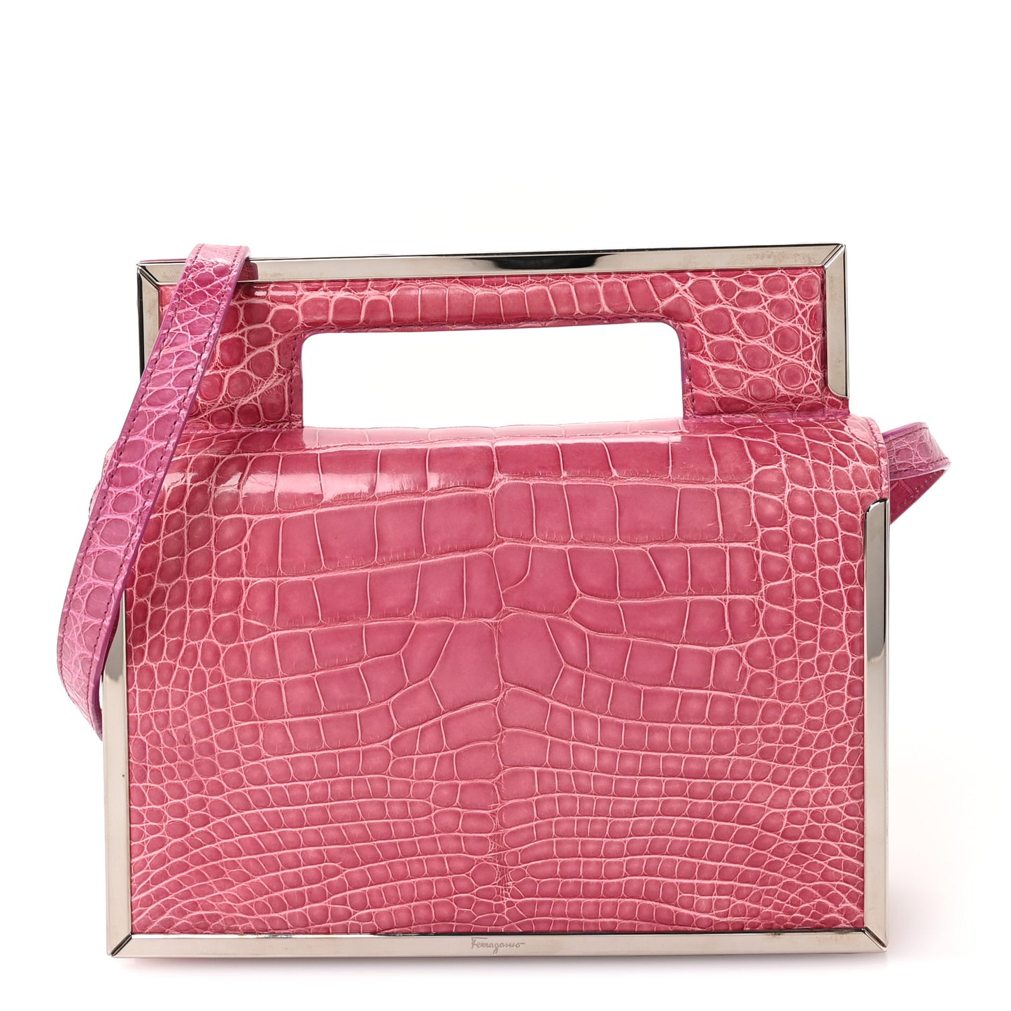 Crocodile Bar Clutch Crossbody Bag Pink
