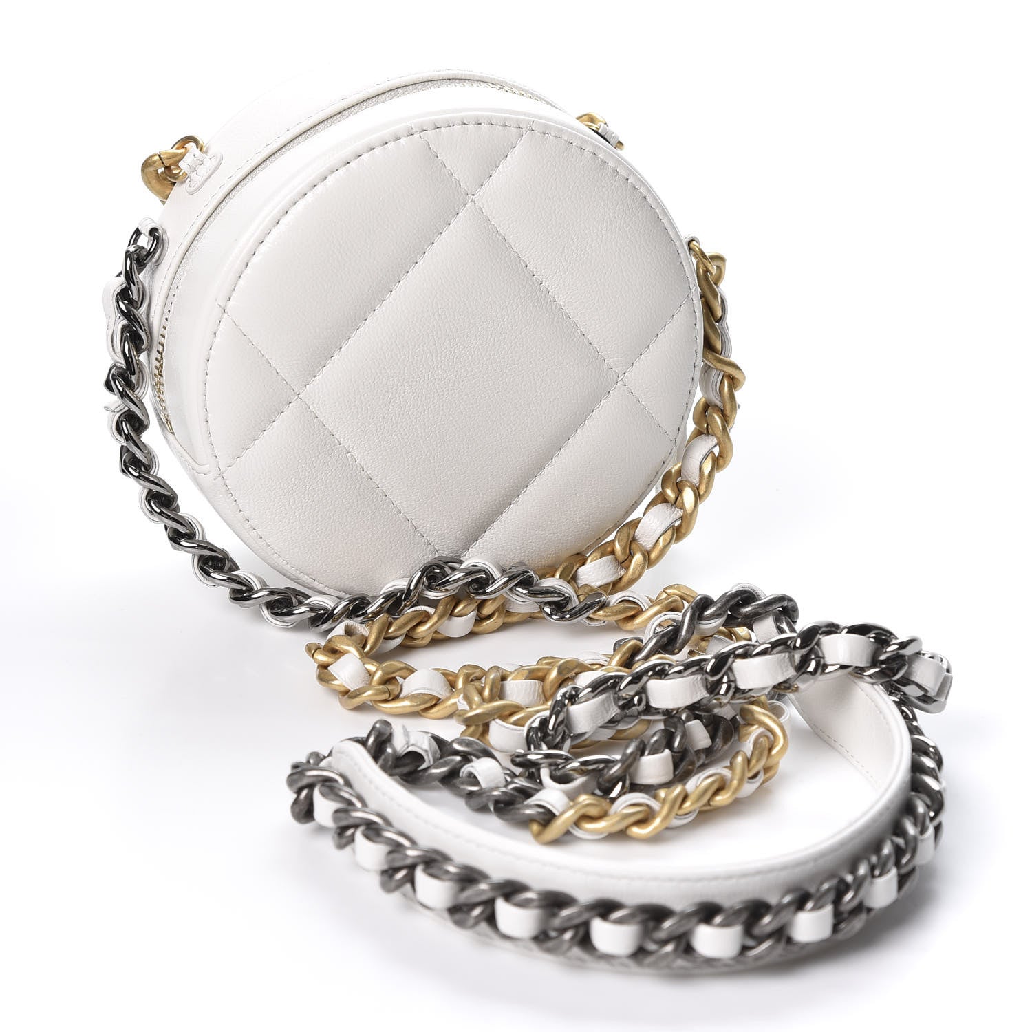 Chanel Goatskin Quilted 19 Round Clutch With Chain White 2 of 8