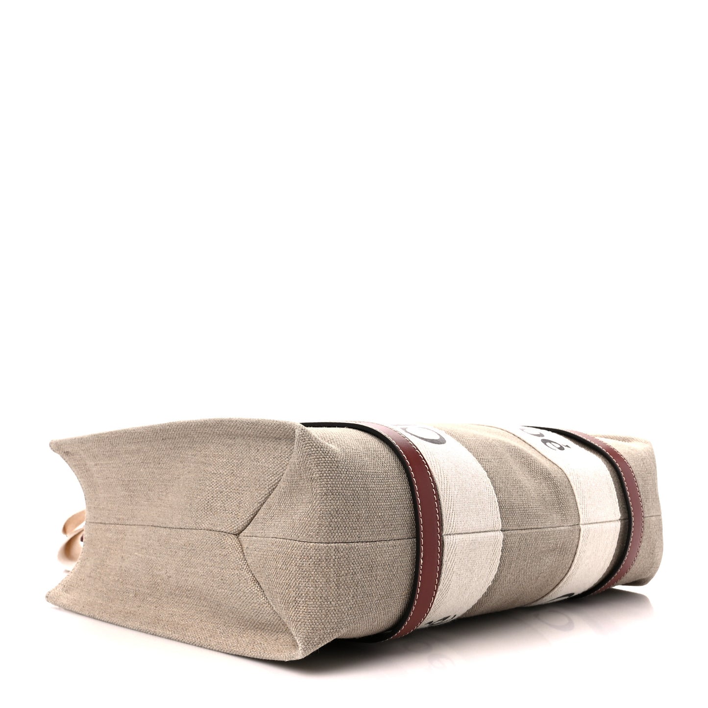 Linen Calfskin Medium Woody Ribbon Tote White Brown