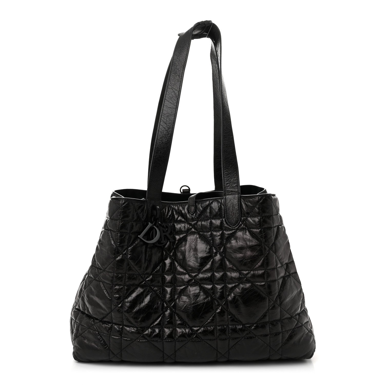 ChristianDiorブラックキルティングトートバッグ Christian Dior Crinkled Calfskin Macrocannage Large Toujours Black