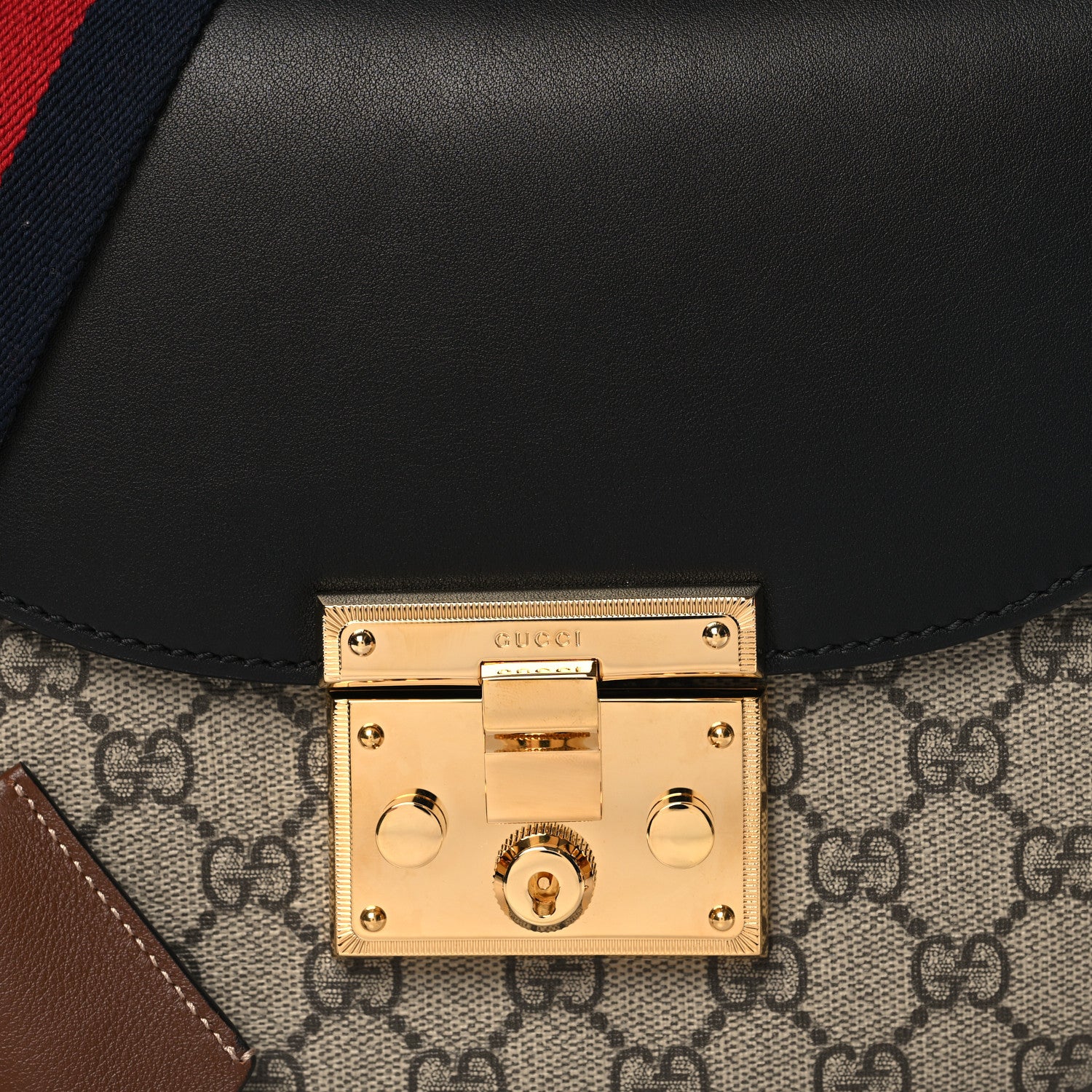 Gucci GG Supreme Monogram Web Medium Padlock Messenger Shoulder Bag Black 8 of 10