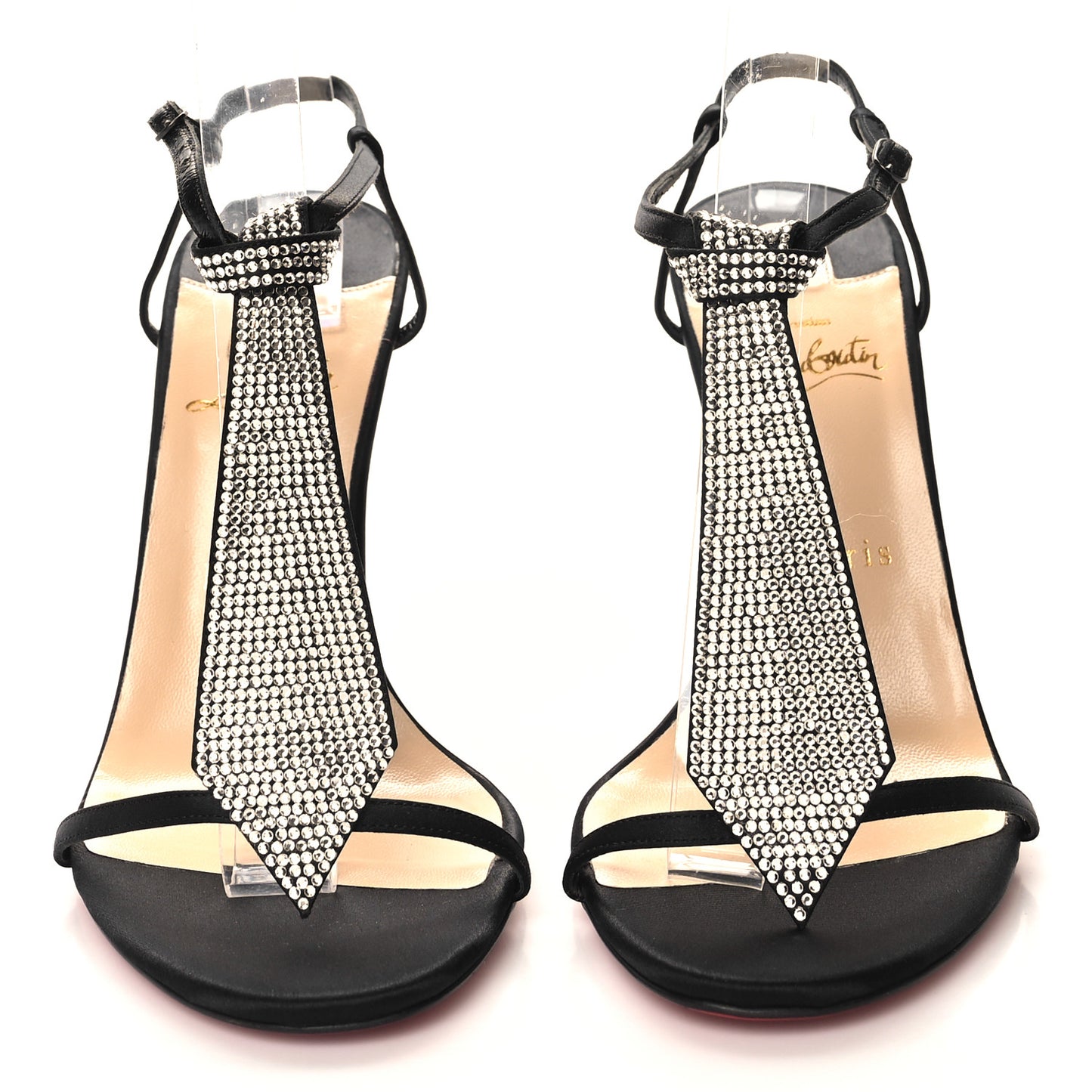 Satin Crepe Strass T Cab 100 T-Strap Sandals 40.5 Black