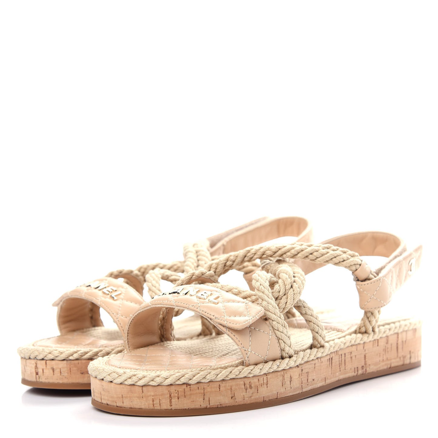 Cord Lambskin Quilted Logo Sandals 41 Beige