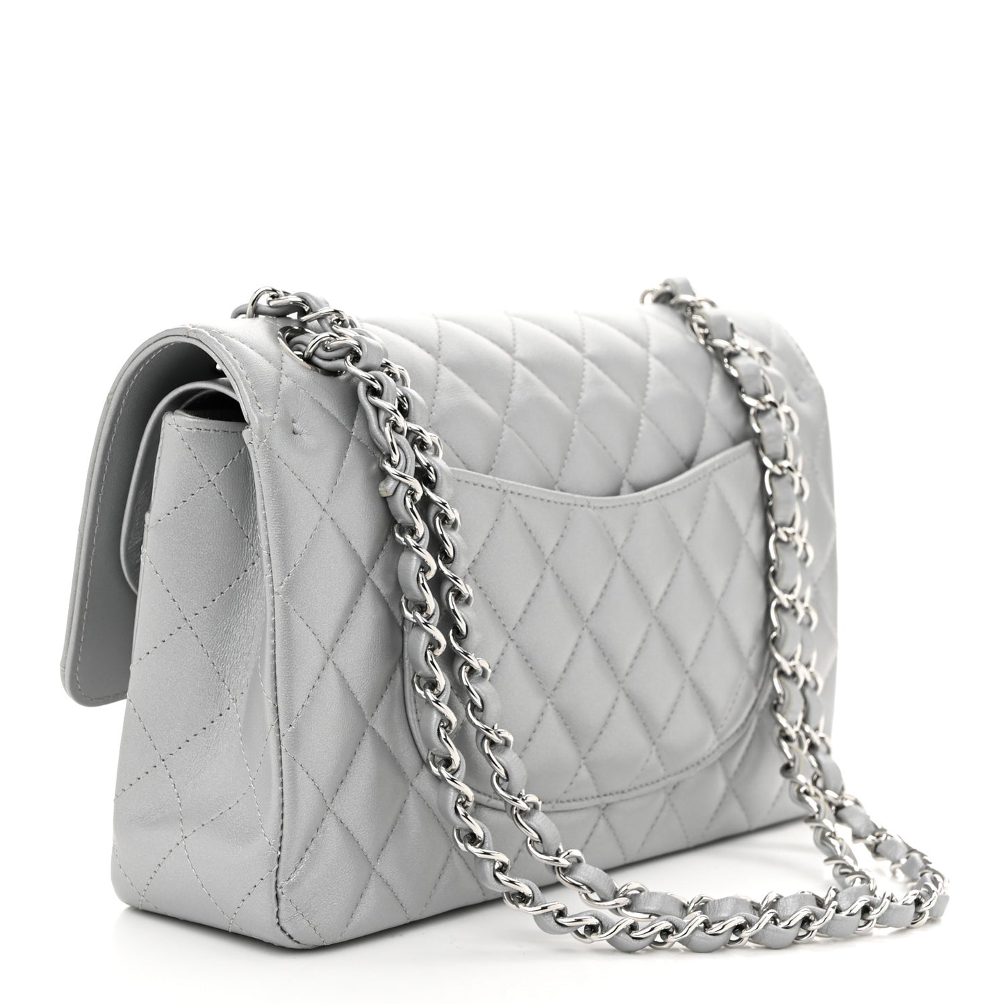 Iridescent Lambskin Quilted Medium Double Flap Grey