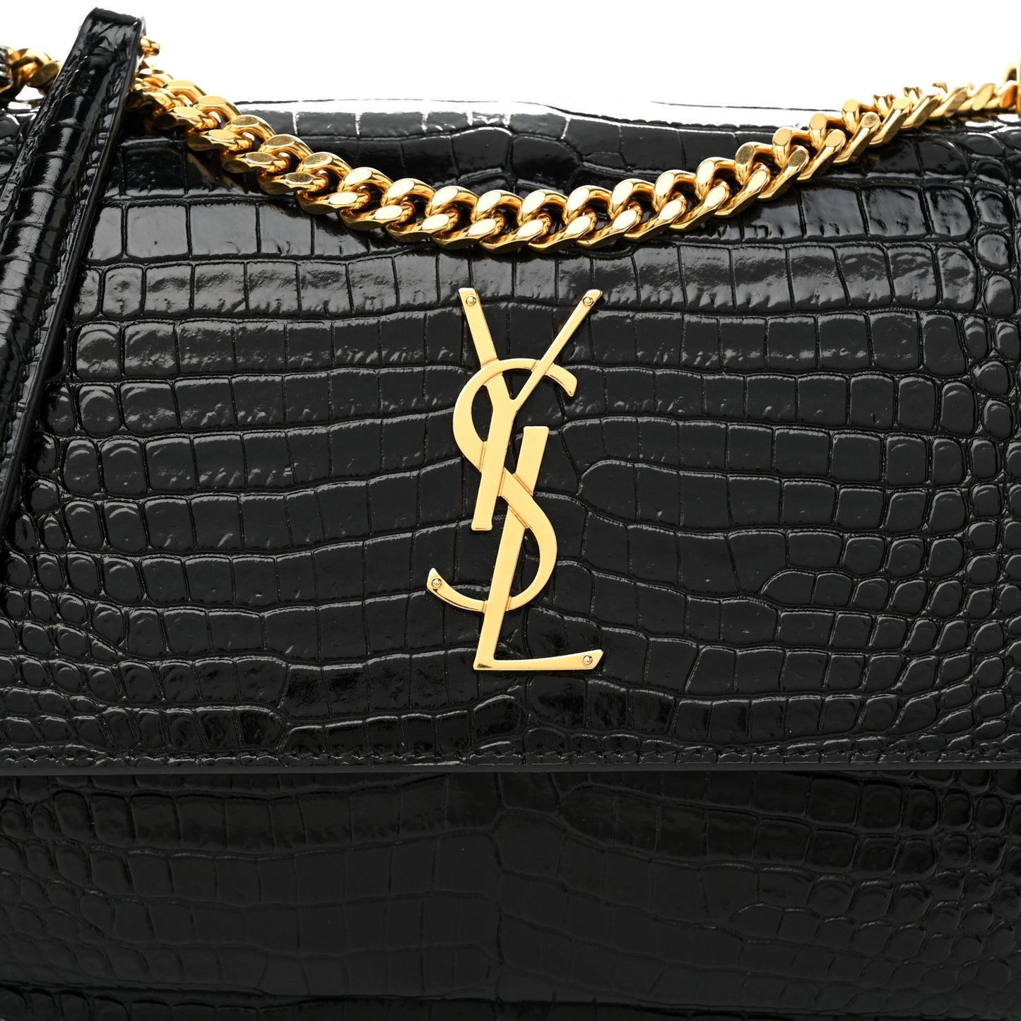 Calfskin Crocodile Embossed Medium Monogram Sunset Black