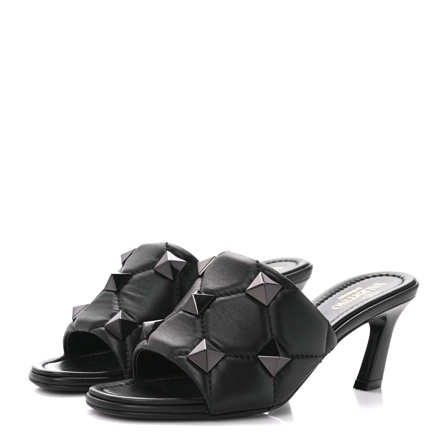Nappa Quilted Monochrome Roman Stud 65mm Slide Sandals 35 Black