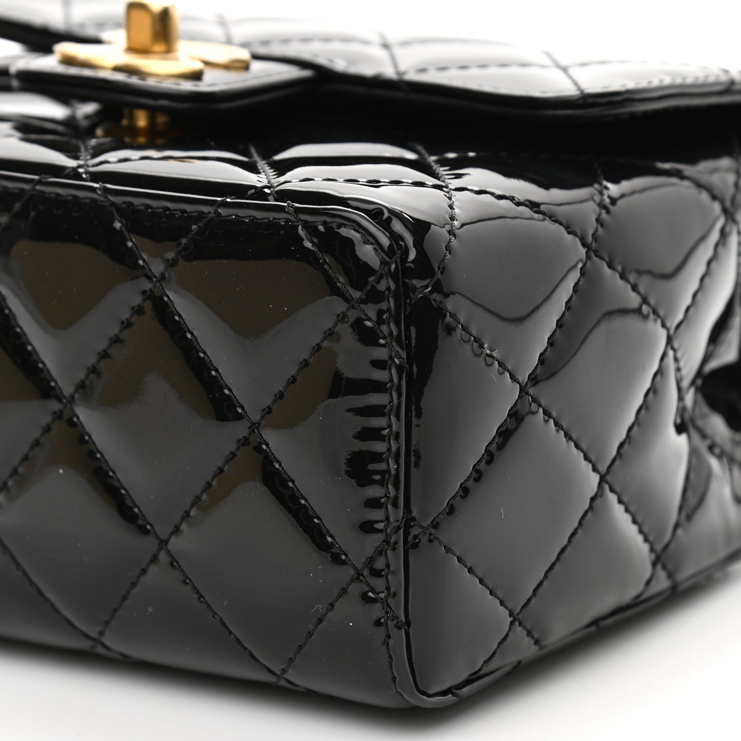 Patent Calfskin Quilted Mini Square Flap Black