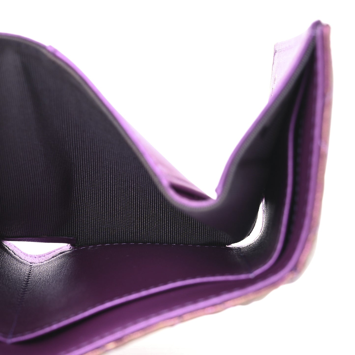 Iridescent Lambskin Quilted Double Flap Wallet Purple