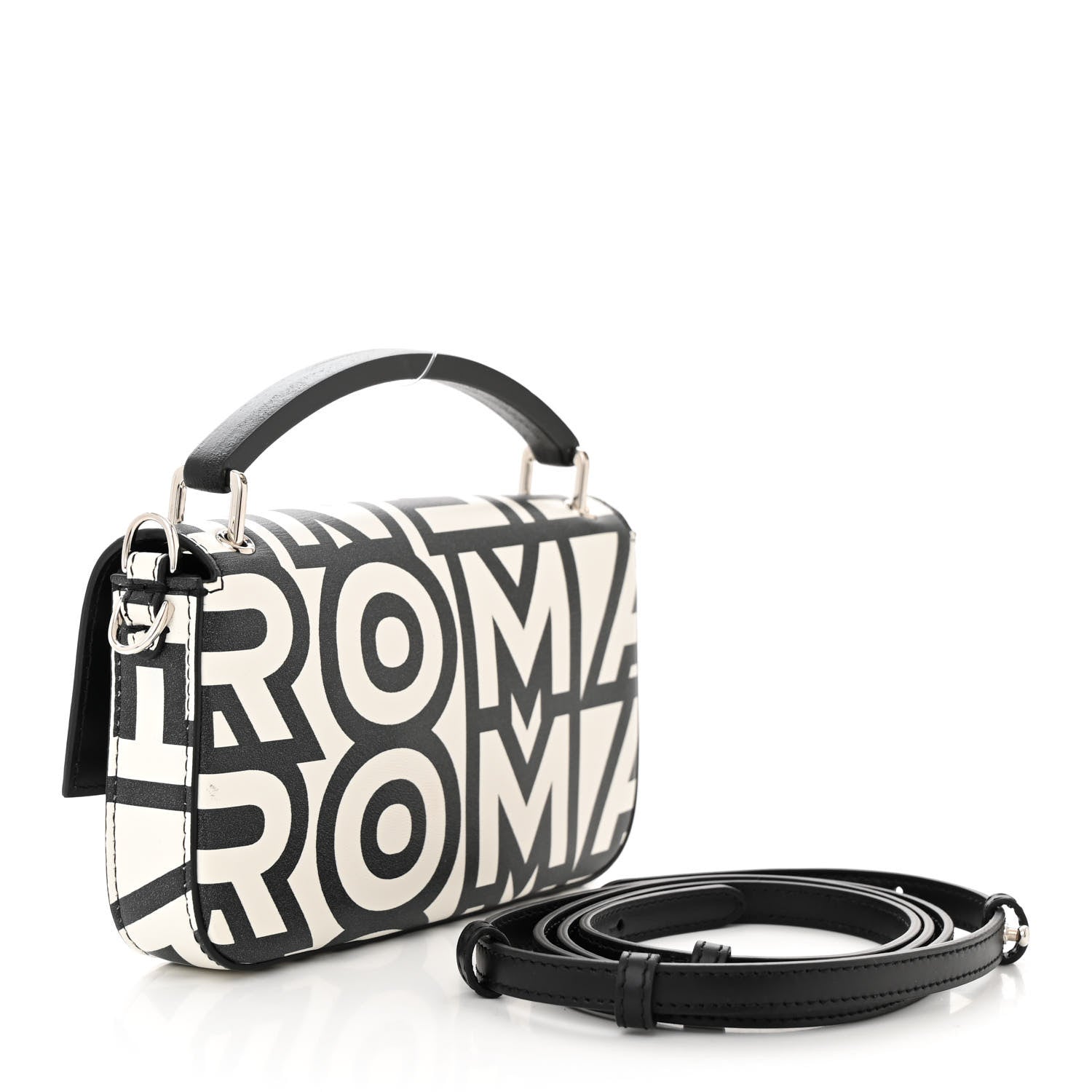 Fendi X MARC JACOBS Nappa Vitello King Logo Print Phone Baguette White Black 2 of 10