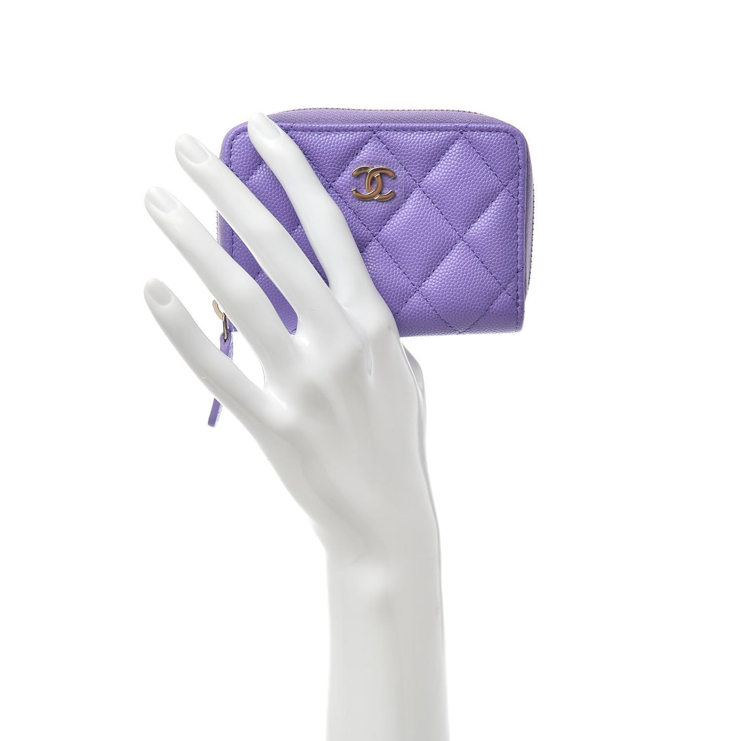 Caviar Quilted Zip Around Coin Purse Wallet Purple