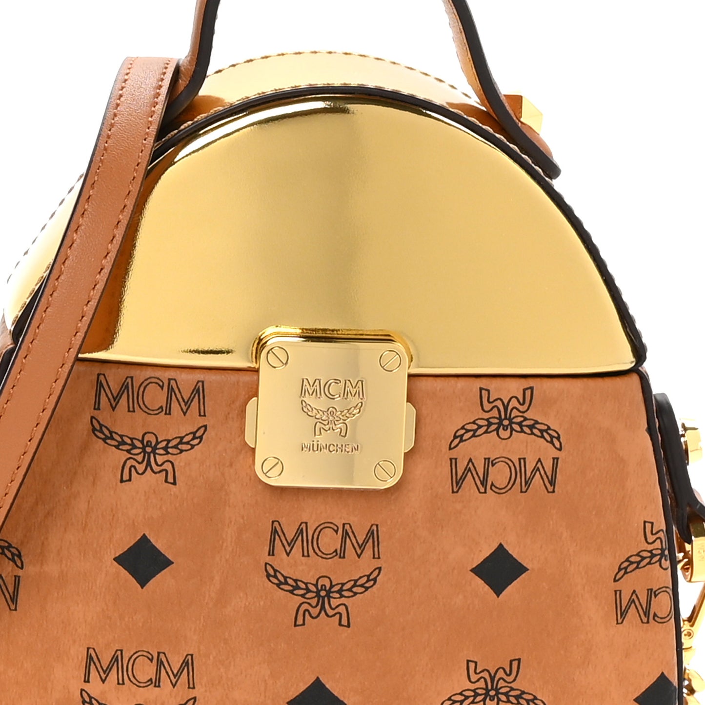Metallic Calfskin Visetos Stark Pushlock Clutch Cognac