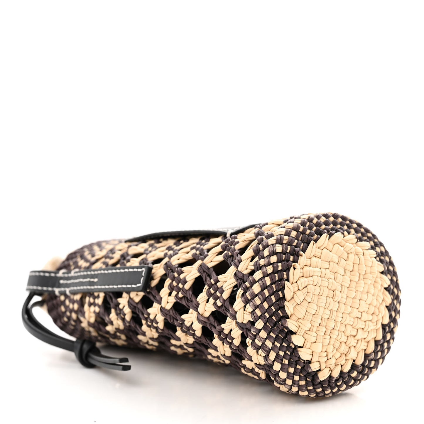 Calfskin Raffia Paula's Ibiza Pocket Bucket Bag Natural Navy Blue