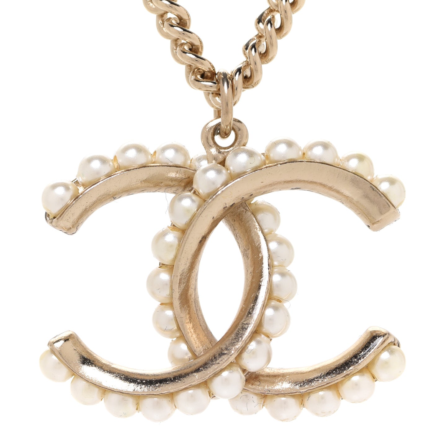 Pearl Twisted CC Pendant Necklace Gold