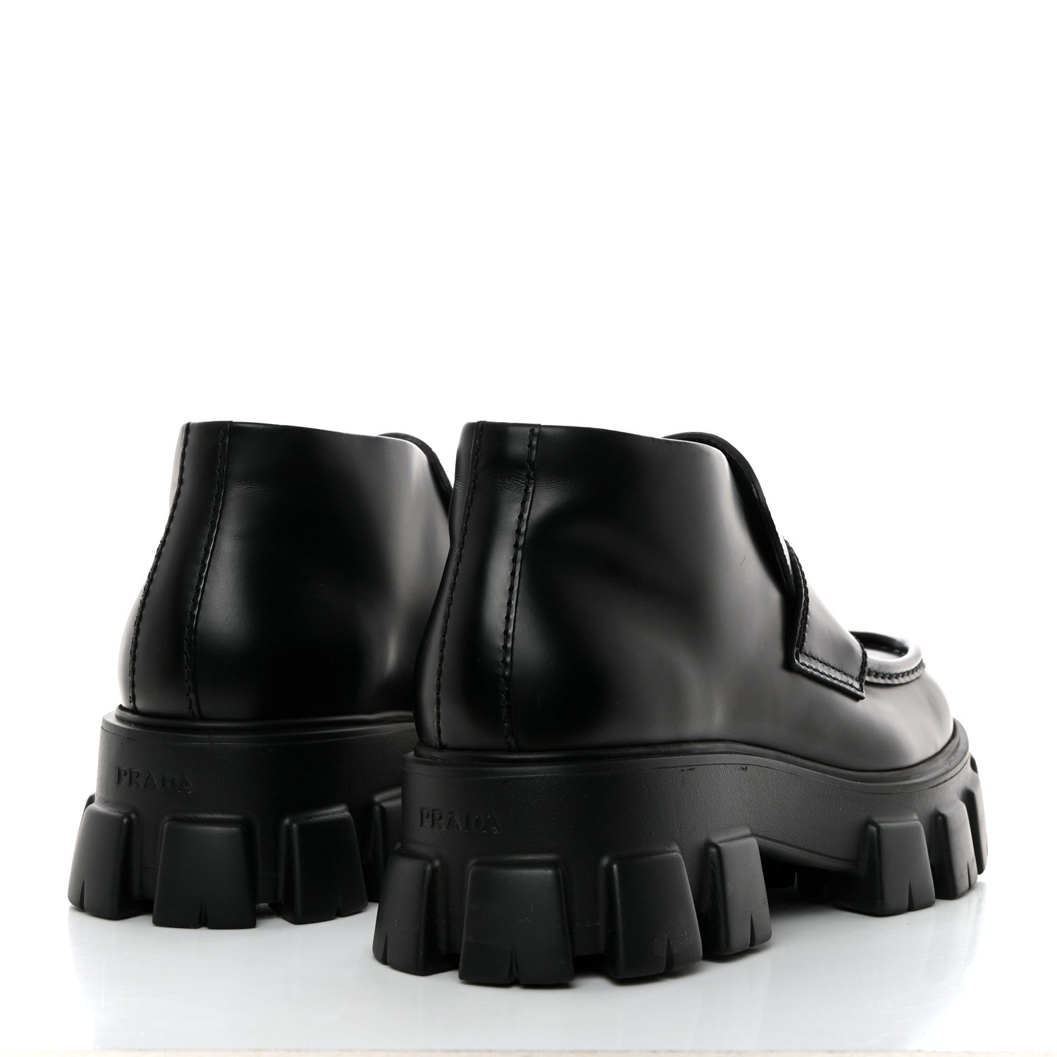 Prada Spazzolato Rois Metal Triangle Logo Mens Monolith 60mm Mid Loafers 8.5 Black 4 of 9