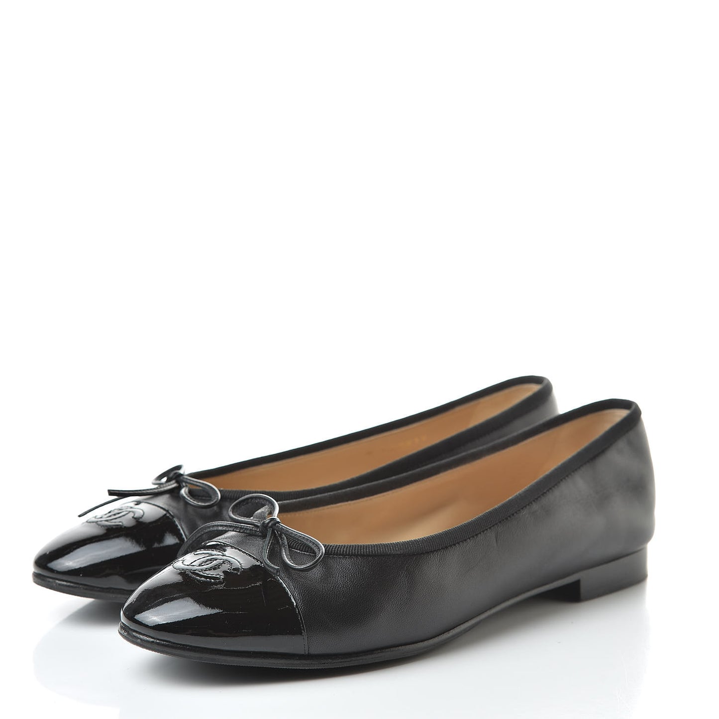 Lambskin Patent Calfskin Cap Toe Ballerina Flats 40 Black