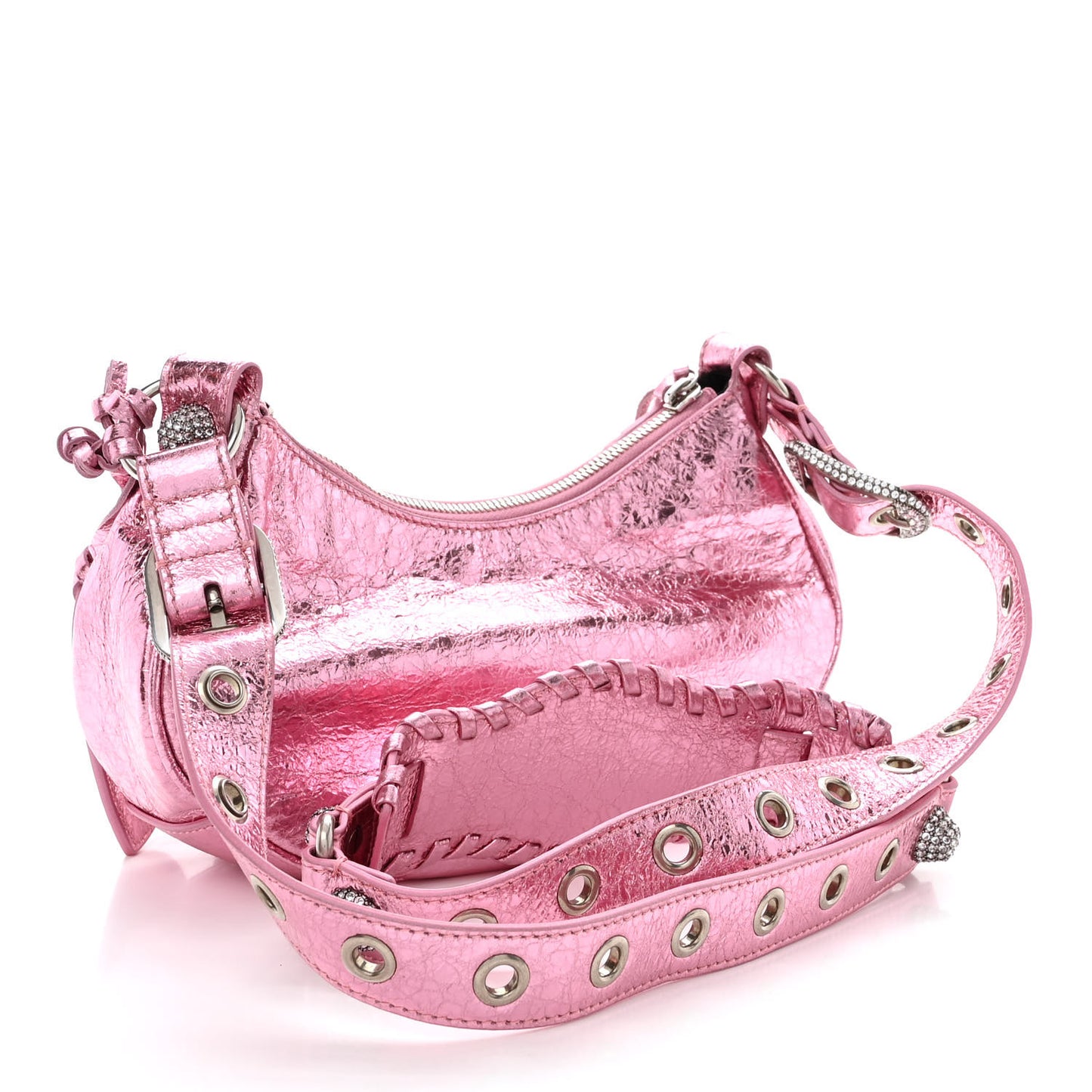 Metallic Agneau Arena Crystal Le Cagole Shoulder Bag XS Met Pink