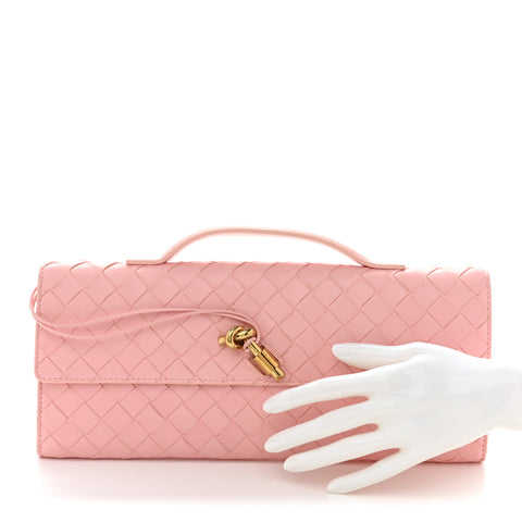 Nappa Intrecciato Long Andiamo Top Handle Clutch Rose