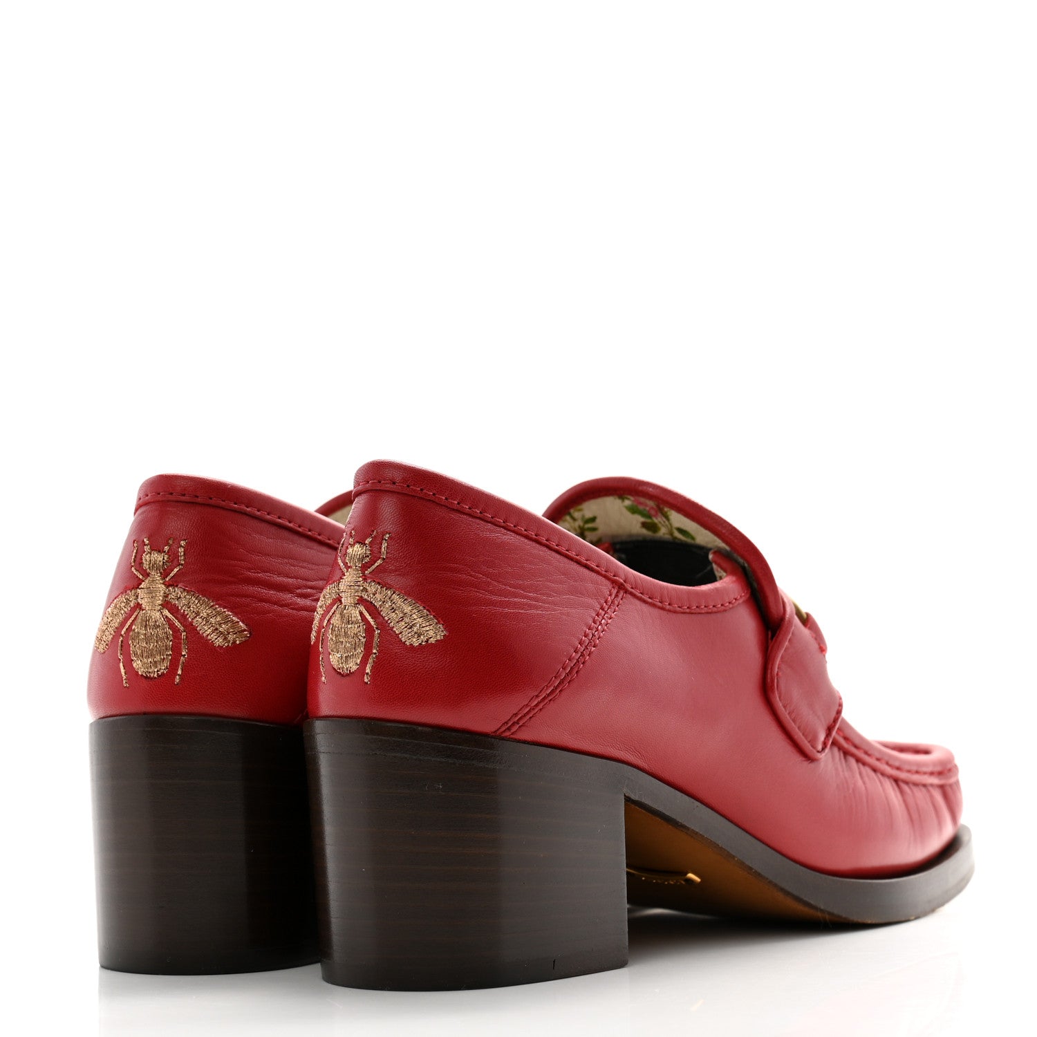 Gucci Malaga Kid Horsebit Loafer Pumps 36.5 Hibiscus Red Emerald 4 of 11