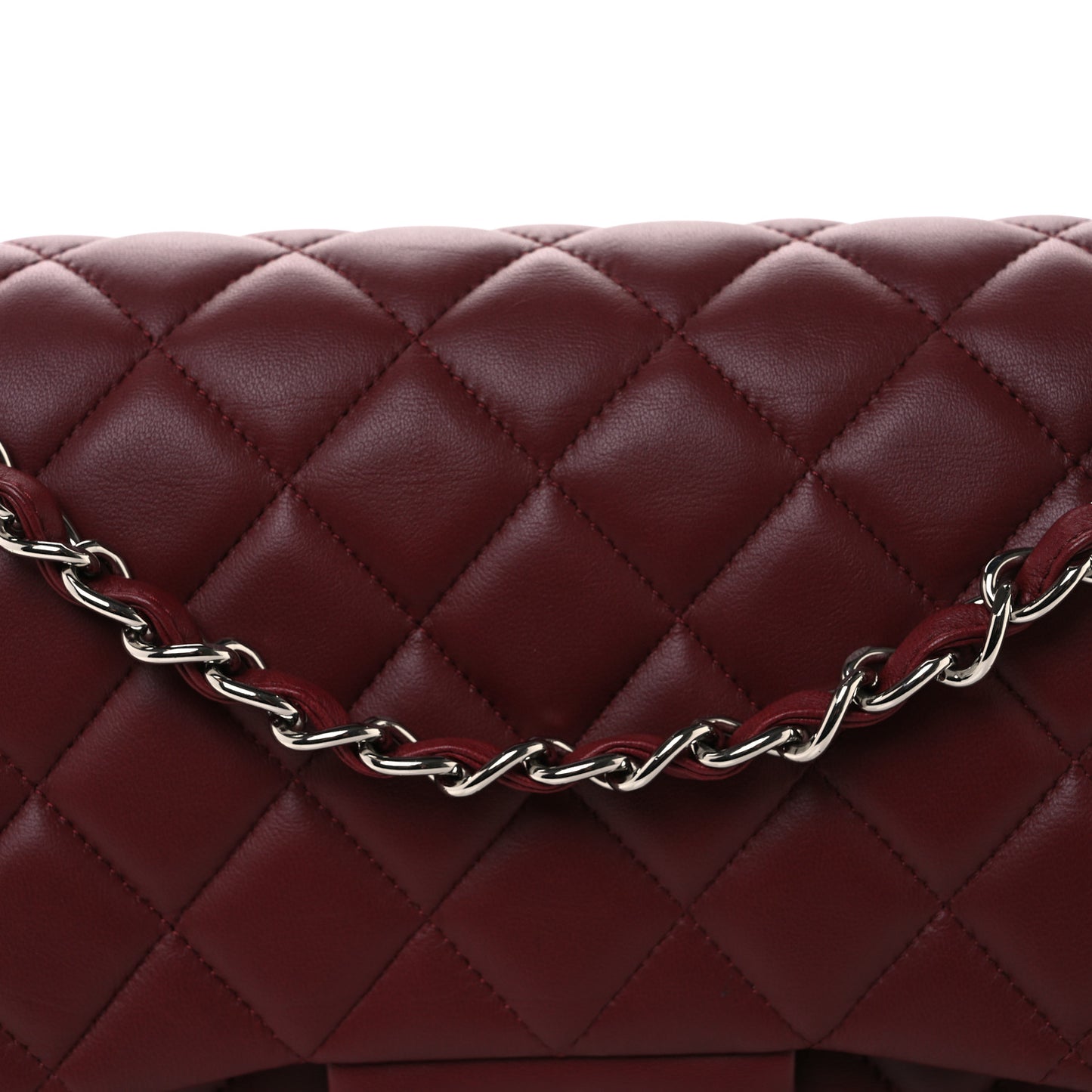 Lambskin Quilted Jumbo Double Flap Burgundy