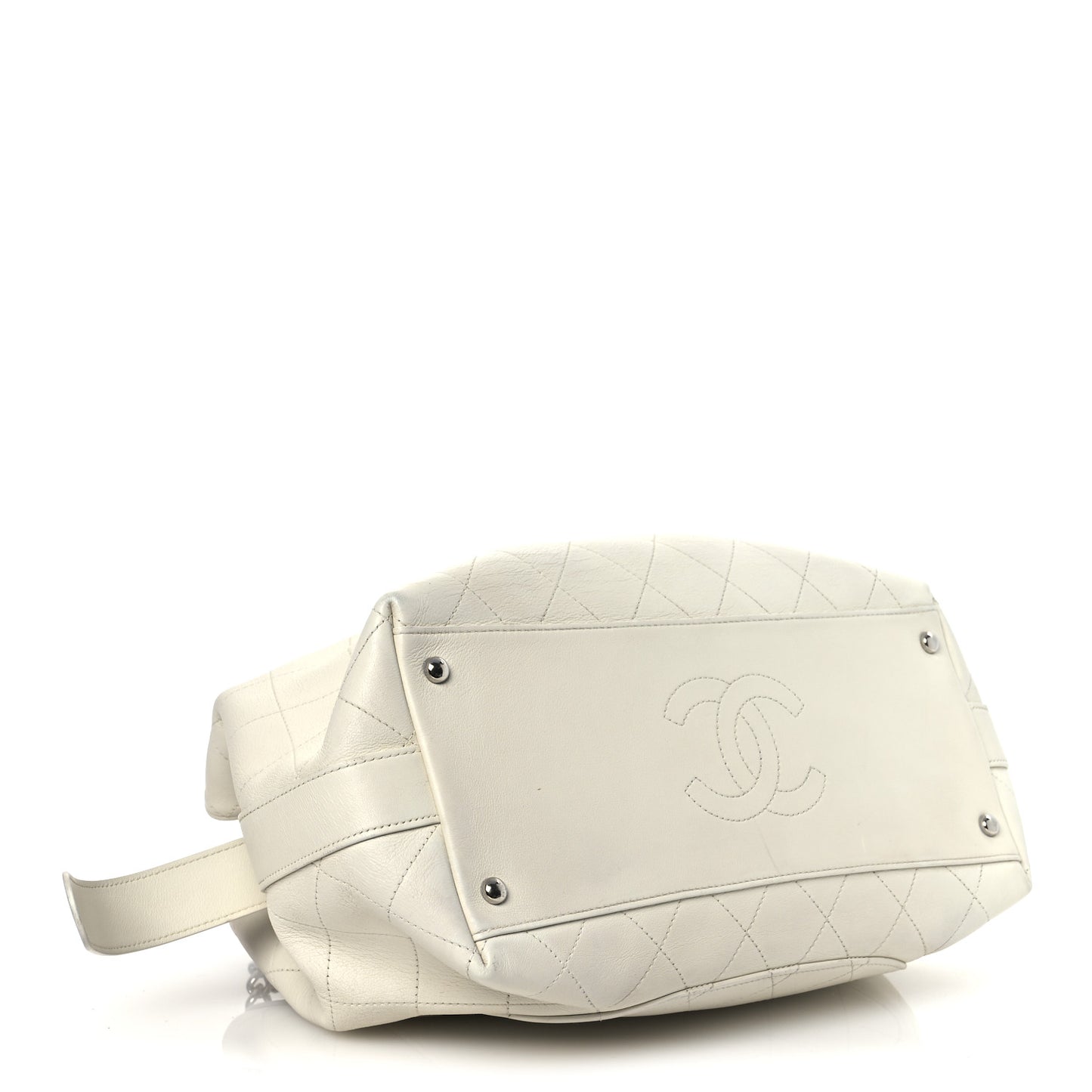Calfskin Stitched Small Urban Shopping Tote White