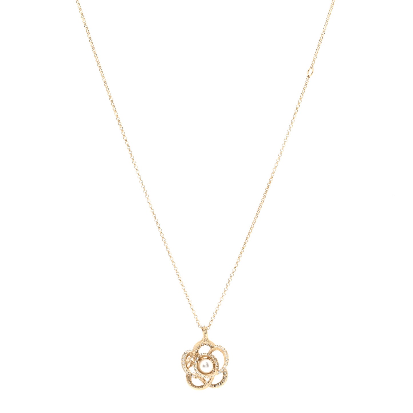 Crystal Pearl Camellia Necklace Gold
