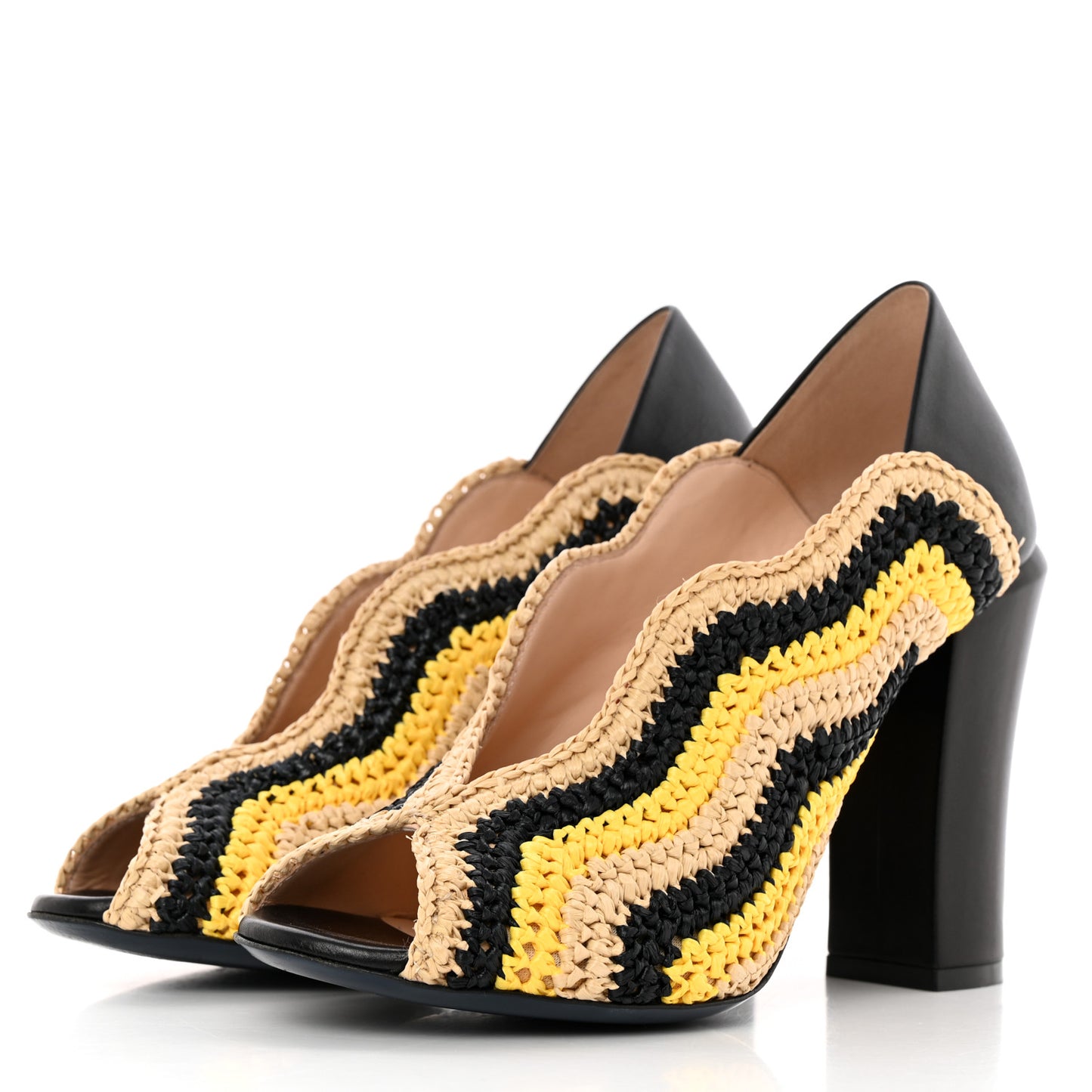 Raffia Wave Open Toe Platform Sandals 36.5 Sand Black