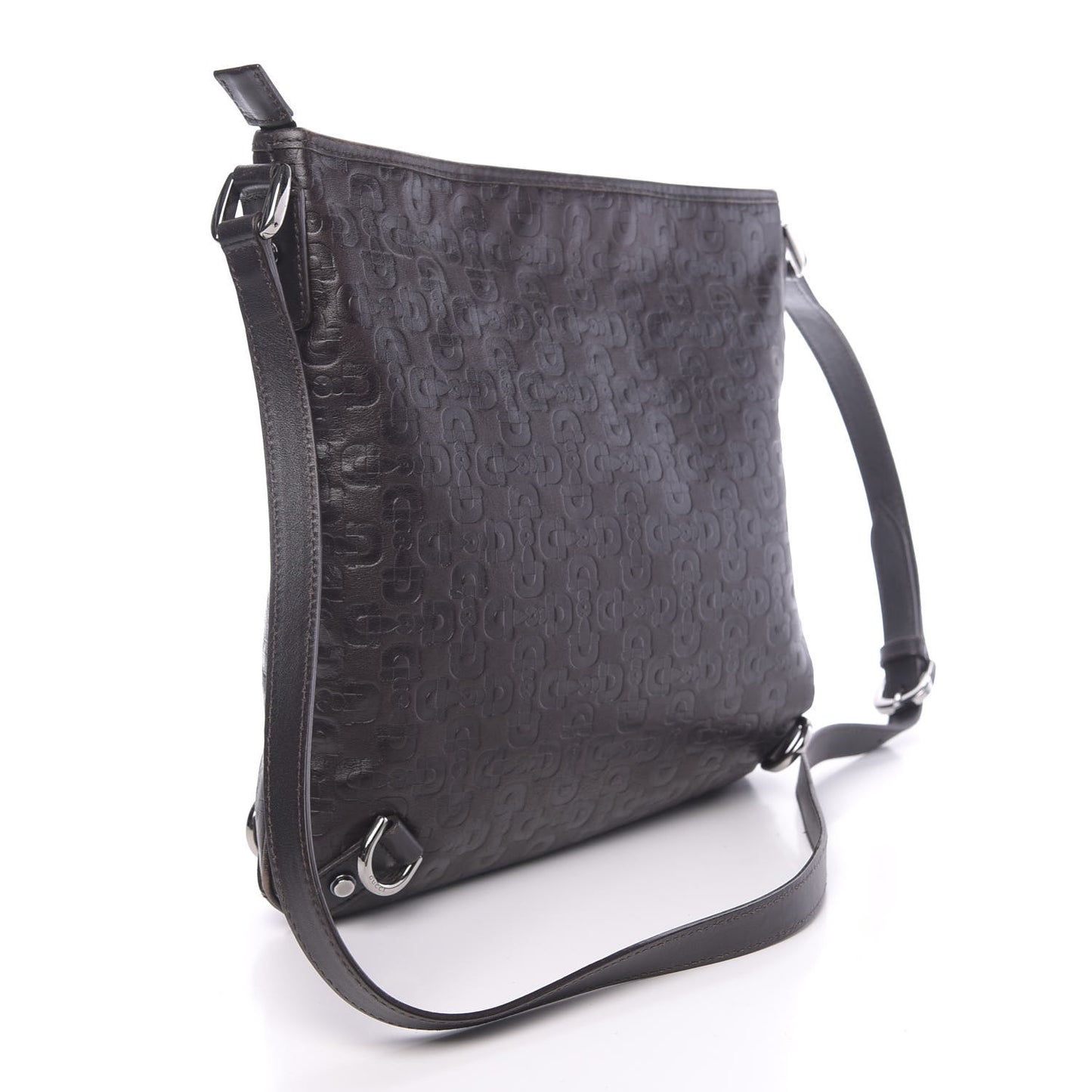 Calfskin Horsebit Embossed Abbey Messenger Dark Brown