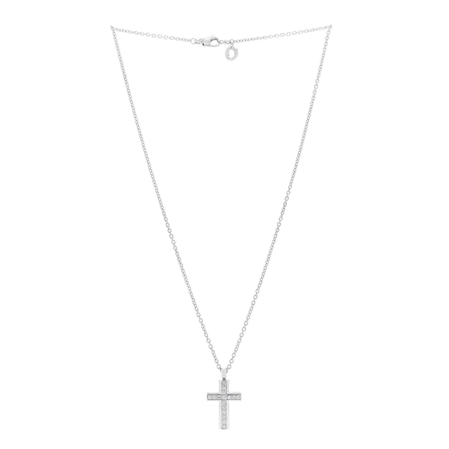 18K White Gold Diamond Cross Pendant Necklace