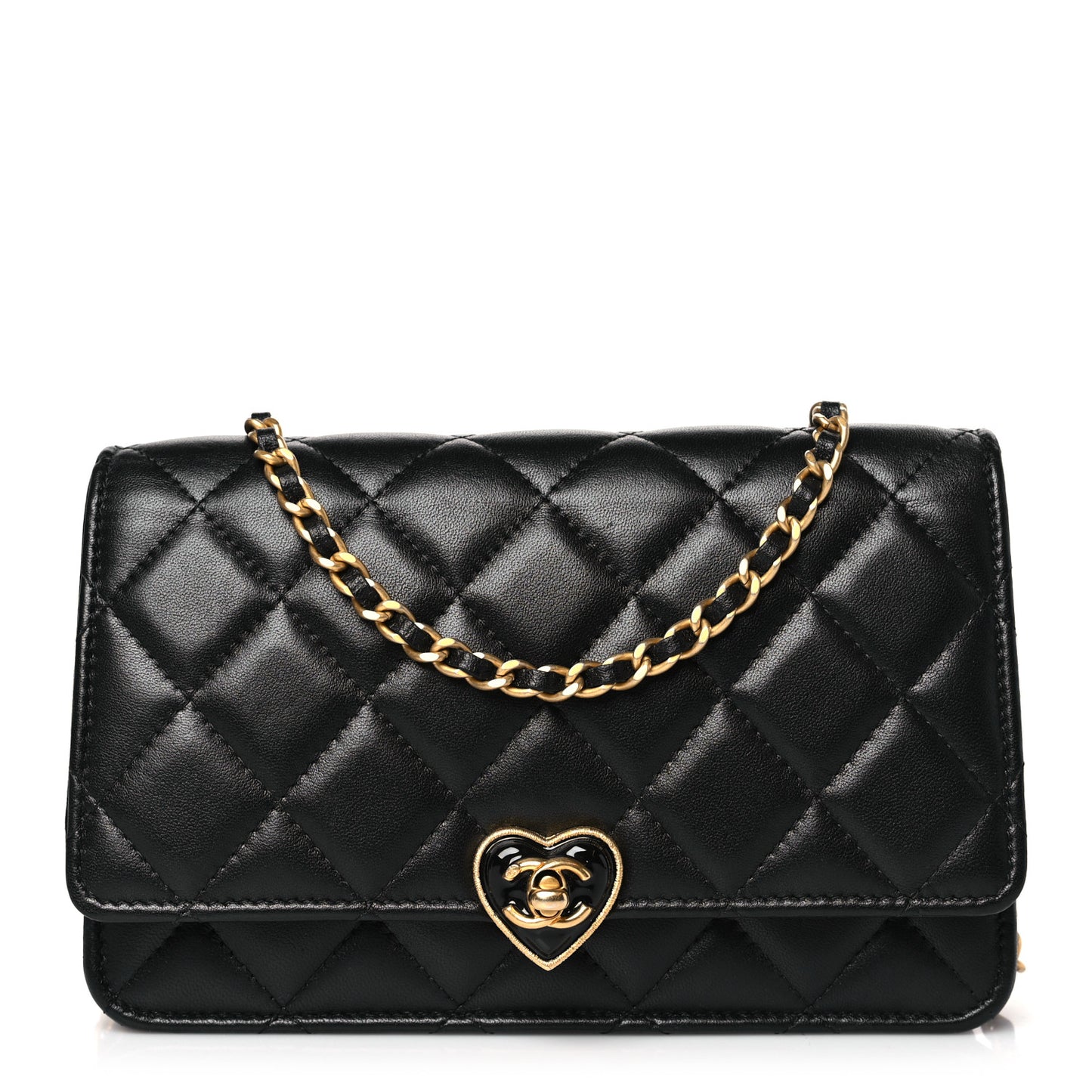 Lambskin Plexiglass Quilted Coco Love Wallet On Chain WOC Black