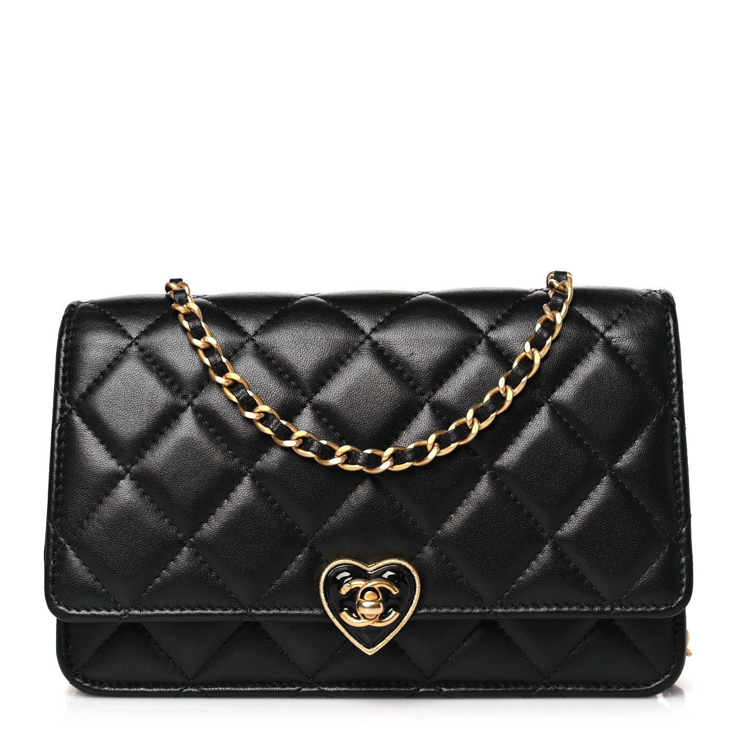 Chanel Lambskin Plexiglass Quilted Coco Love Wallet On Chain WOC Black 1 of 9