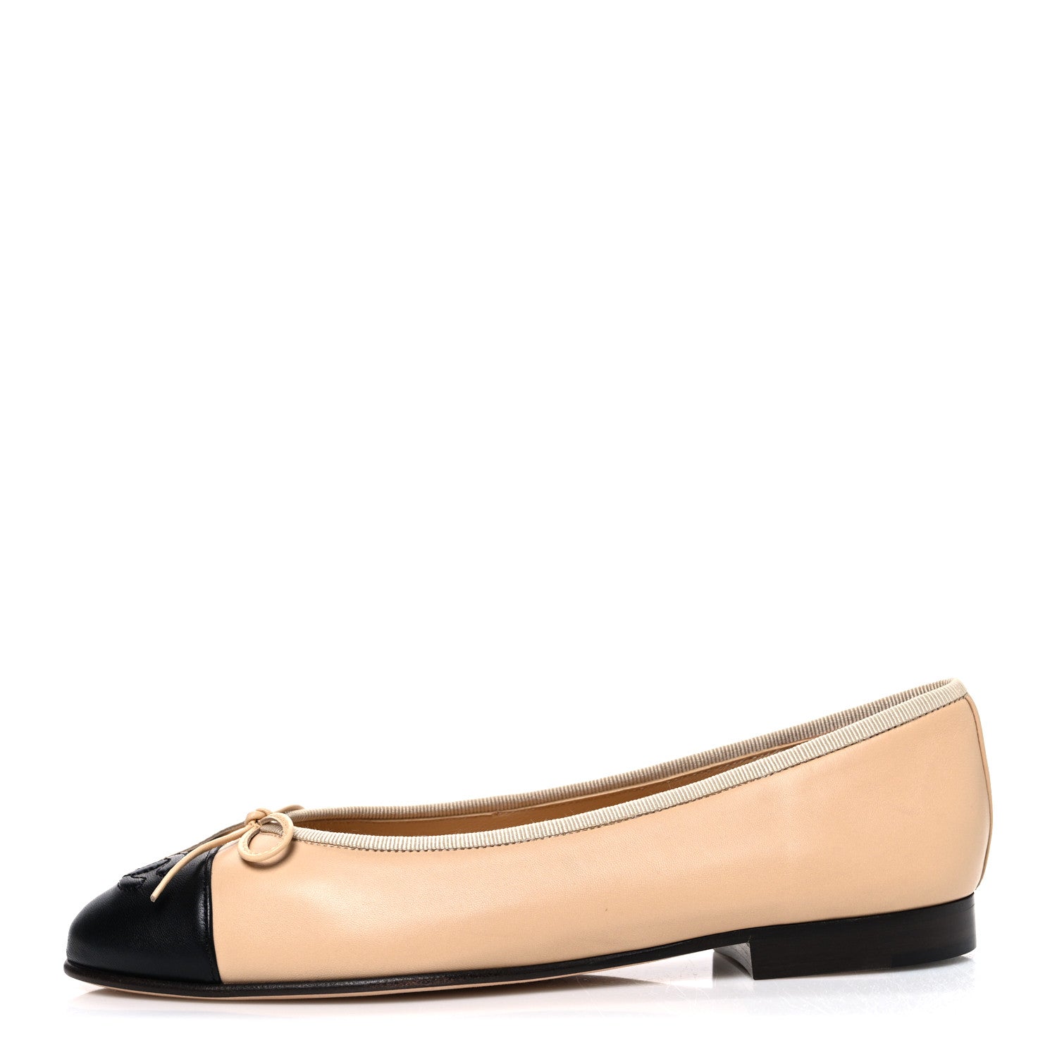 Chanel Lambskin Cap Toe CC Ballerina Flats 38 Beige Black 1881487